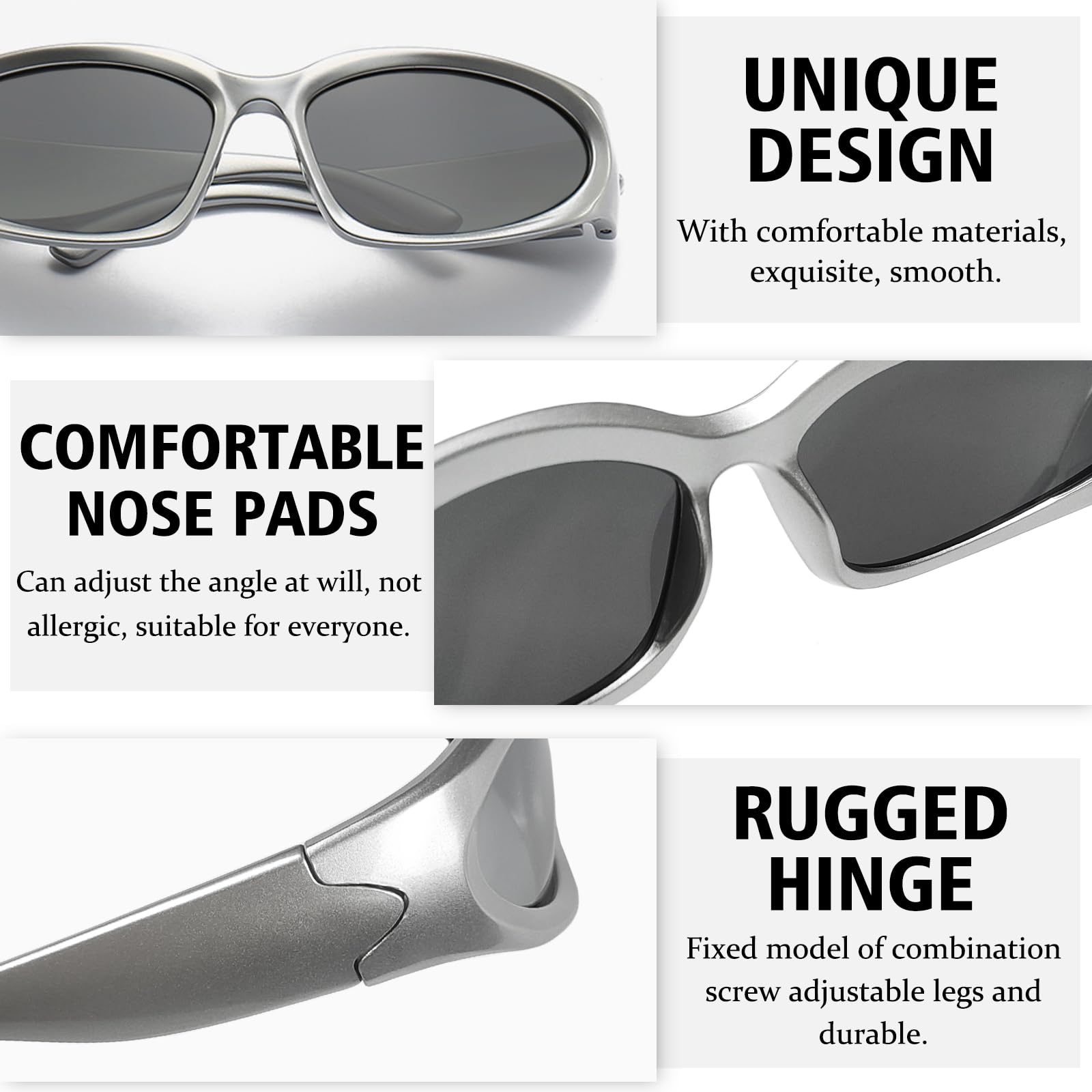 SHEEN KELLY Y2K Polarized Sports Sunglasses for Men - Black Silver Futuristic Fashion Sunglasses for Running, Driving & Outdoor Activities