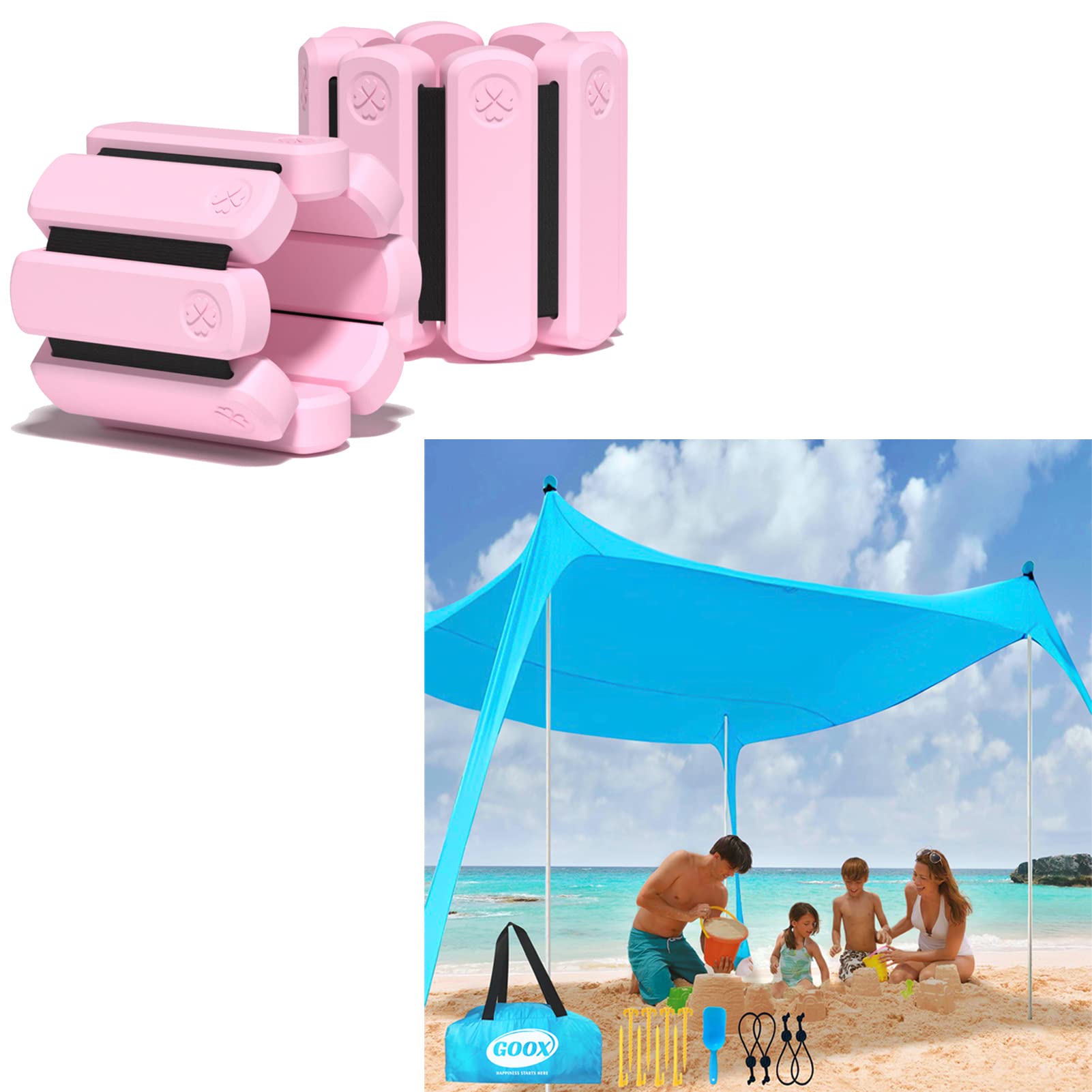 GOOX Beach Tent Shade Canopy with Wrist Weights Set for Women - Portable Sun Shelter & Fitness Accessories for Outdoor, Yoga, and Travel