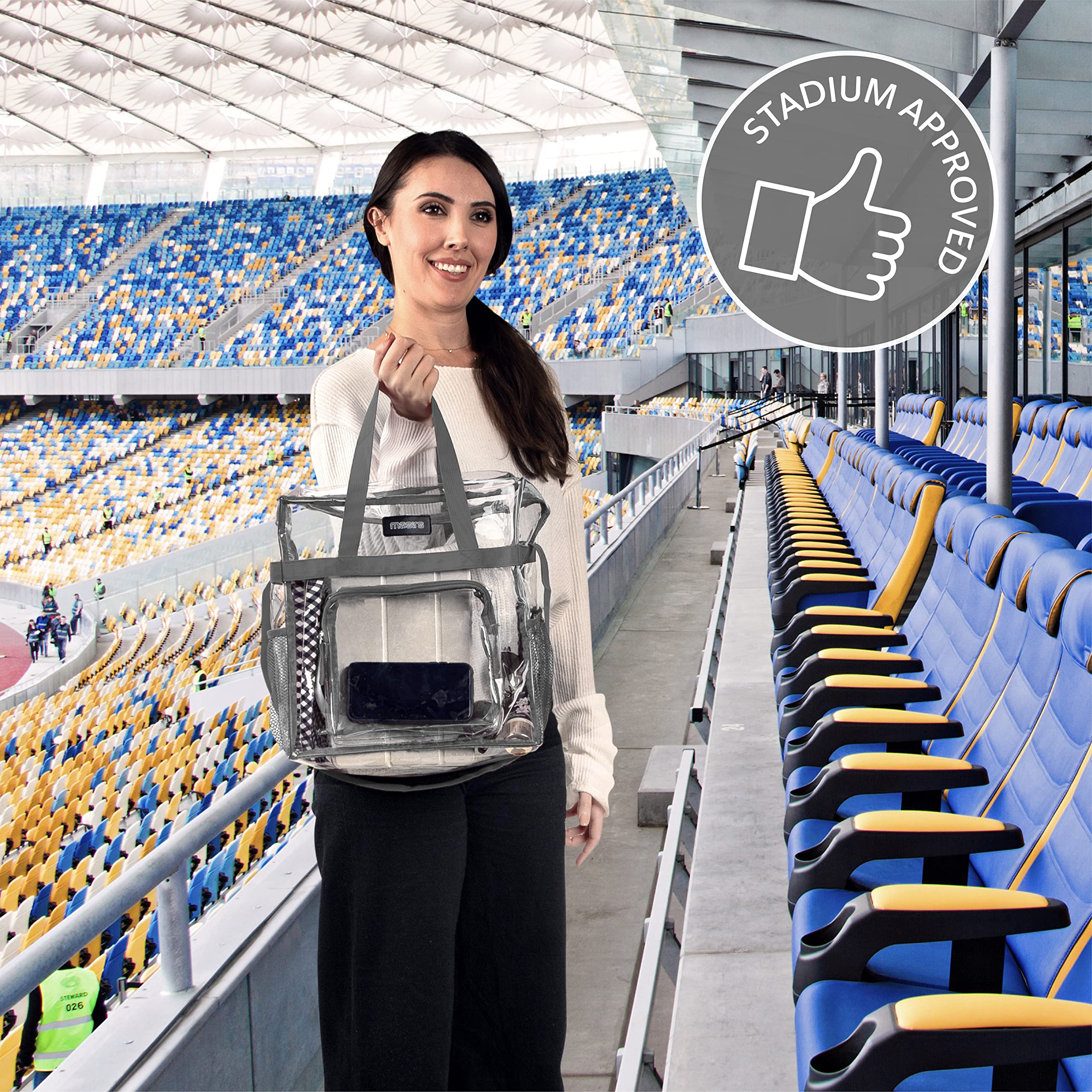 Clear Stadium Approved Tote Bag with Mesh Pockets & Zippered Top - Durable Shoulder Straps for Work, Games, Concerts | Perfect for Sports Events, Shopping & Travel Accessories