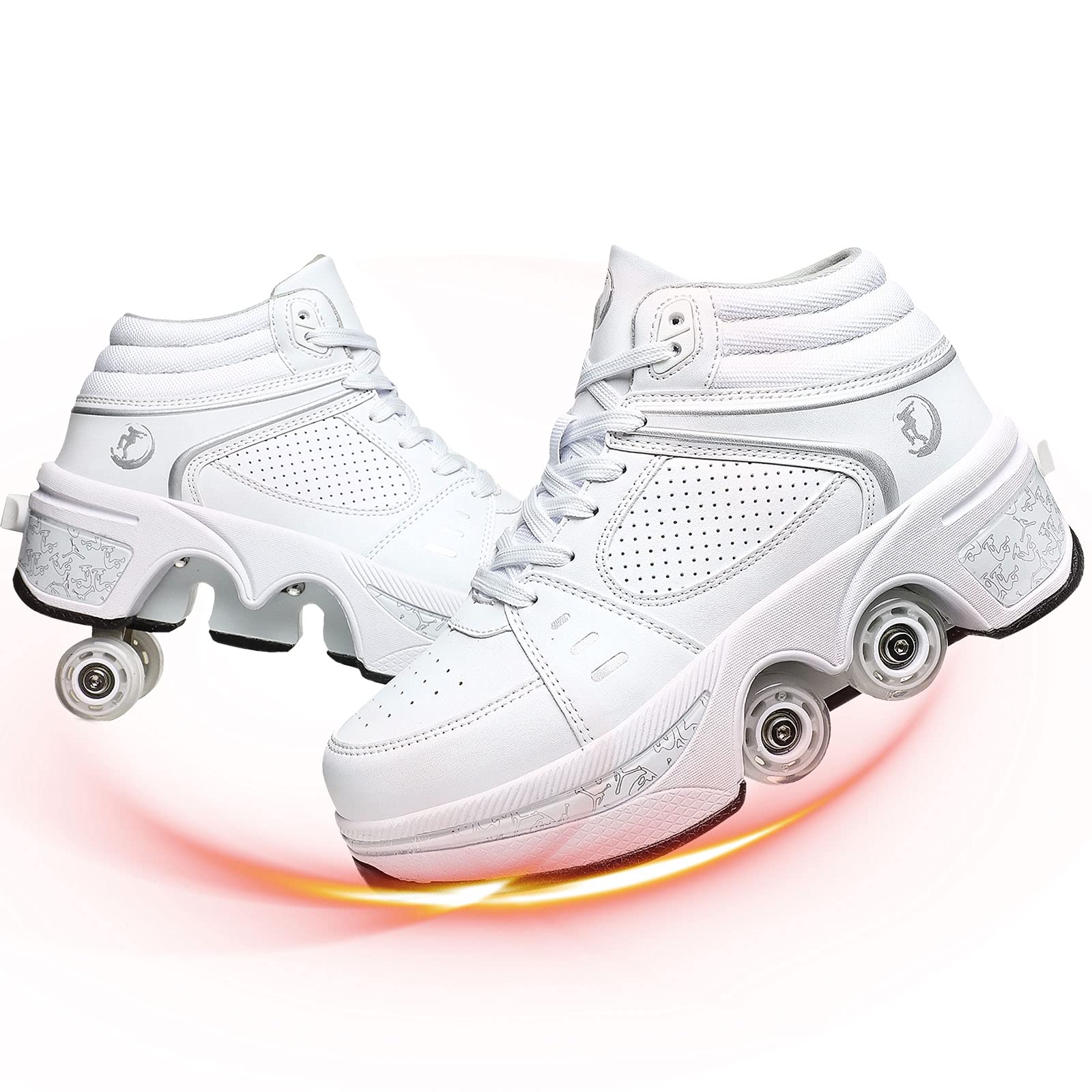 YUNWANG Roller Skates for Adults & Kids - 2-in-1 Convertible Walking Shoes with Removable Wheels, Double Deform Wheel Design for Smooth Skating | Perfect for Outdoor Fitness, Commuting & Family Fun