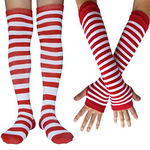 Z1 - White and Red Striped Long Socks + Gloves