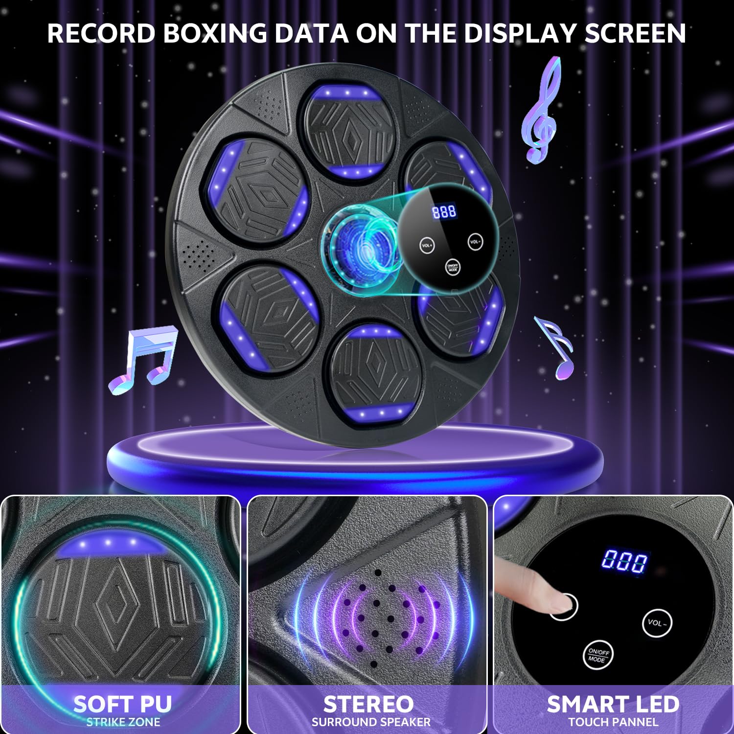 Bluetooth Music Punching Machine for Adults & Kids - Wall Mounted Boxing Equipment with Gloves for Home, Office & Gym - Perfect for Stress Relief, Fitness Training & Family Fun