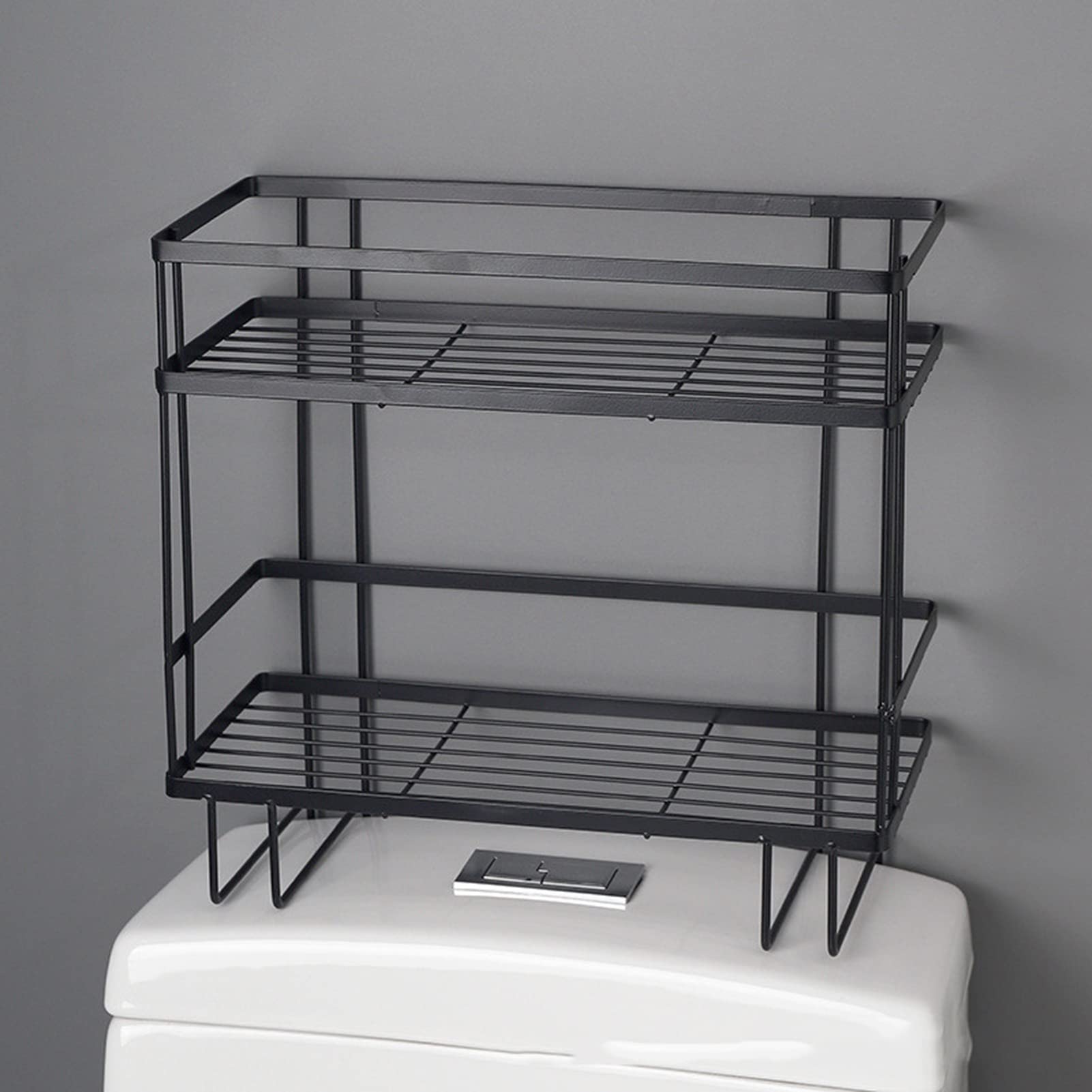 Over The Toilet Storage Shelf - Space Saving Bathroom Organizer with No Drill Wall Mount, Black | Perfect for Small Bathrooms & Apartment Living