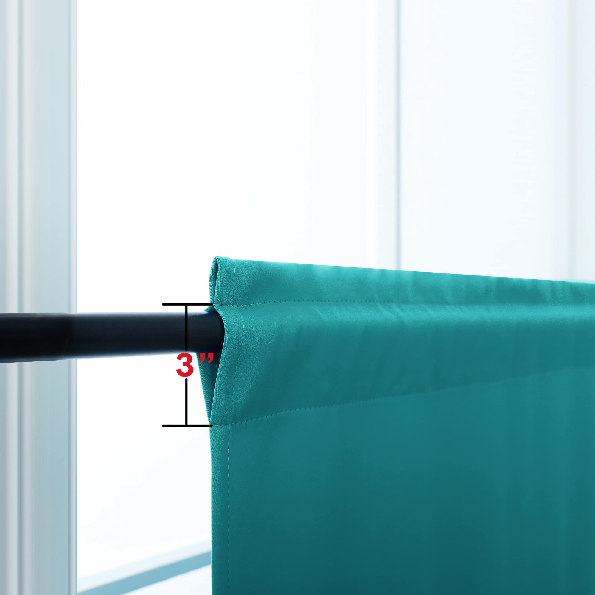KOUFALL 36 Inch Teal Blackout Curtains - 2 Panels Set with Rod Pocket, Thermal Insulated for Bathroom & Bedroom Windows (34W x 36L) - Perfect for Small Windows, Kitchen Tier & Cafe Style Decor