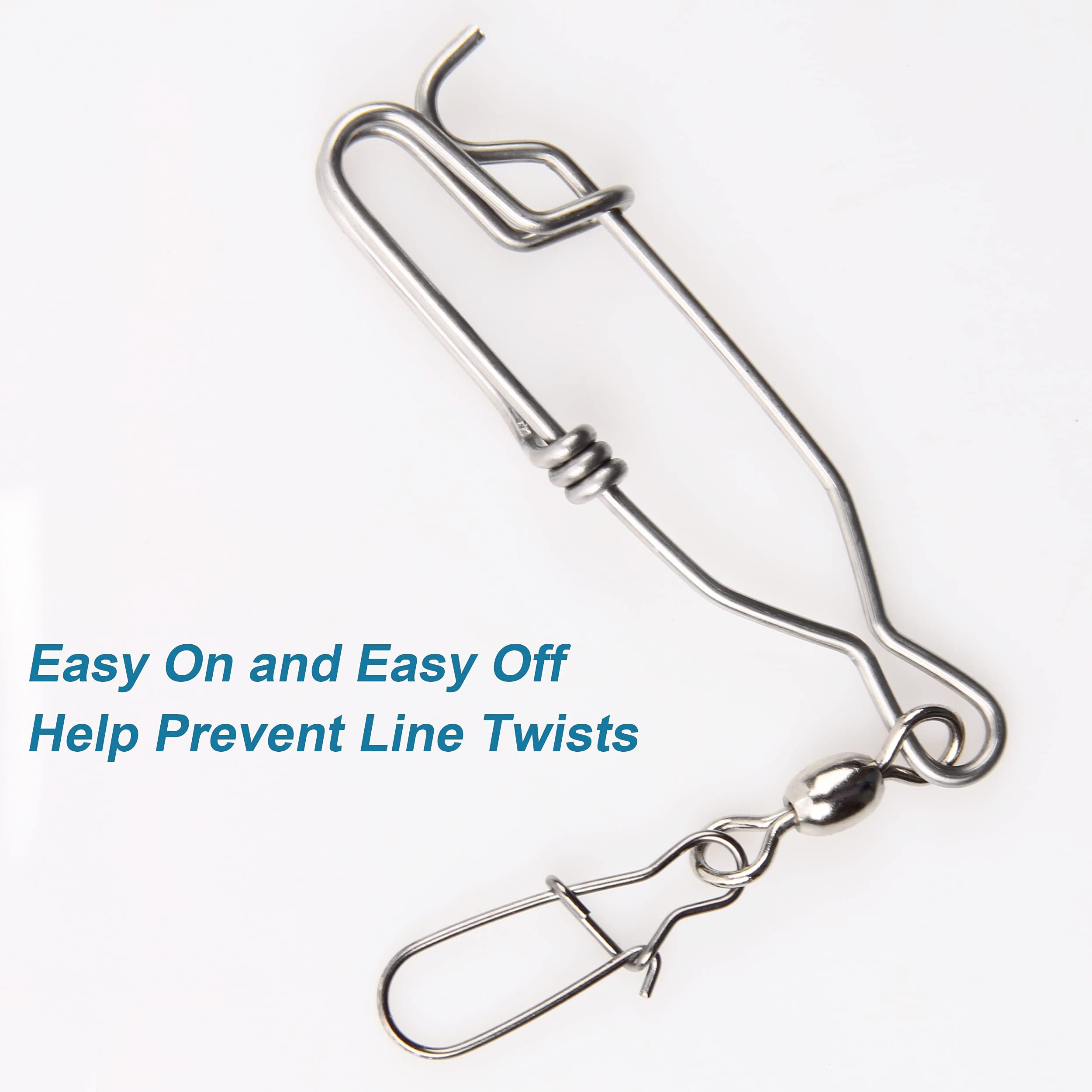 OROOTL Longline Fishing Snap Clips - 5pcs Stainless Steel Tuna Clips with Duo Lock Snap & Rolling Swivel for Easy On/Off - Perfect for Float Fishing, Sharking, Tuna, Crabbing & Shrimping - Saltwater & Freshwater Fishing Gear