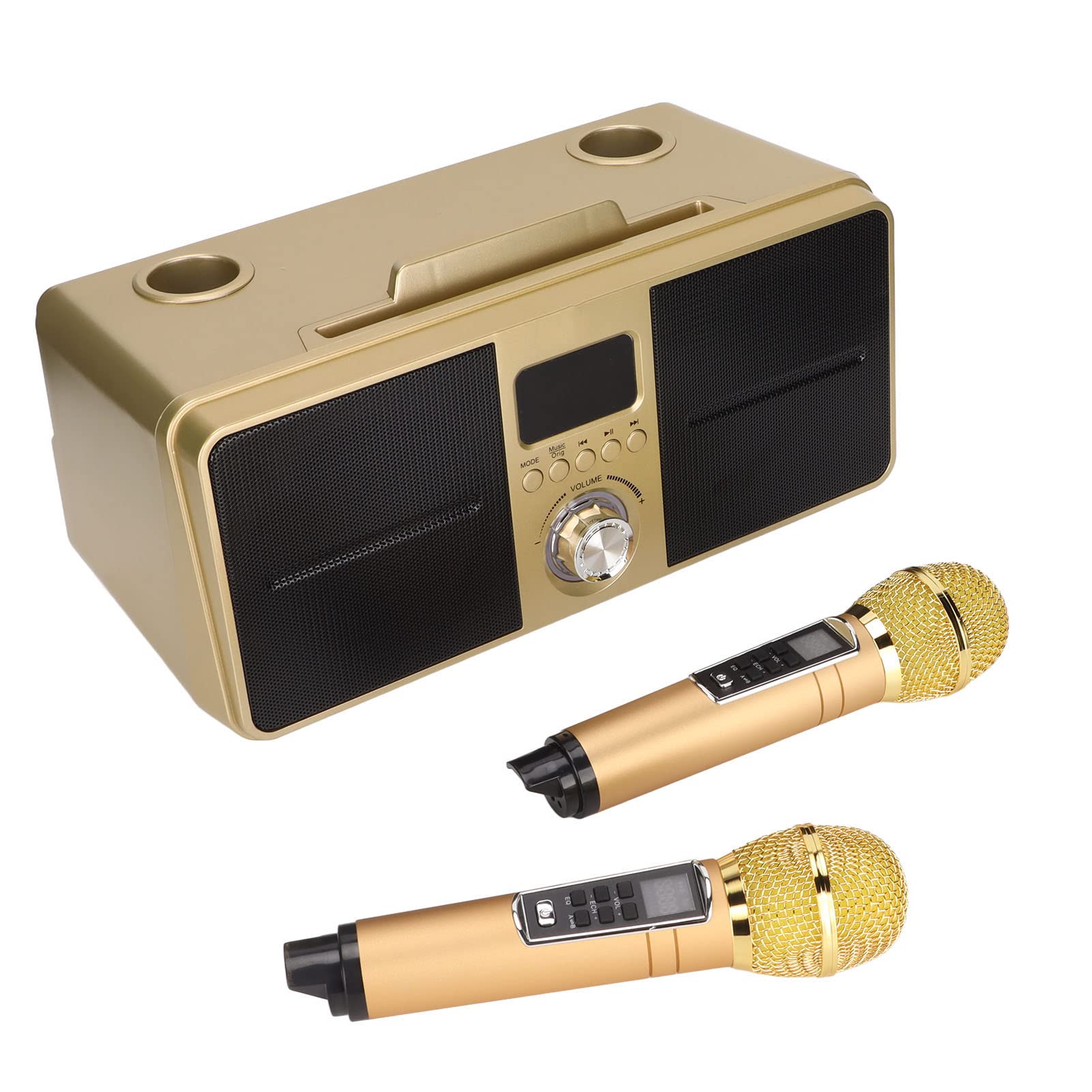 Portable Bluetooth Speaker with 2 Wireless Microphones - Durable Home Karaoke System, Anti-Slip Grip & Shockproof Design for Indoor/Outdoor Parties, Singing, and Entertainment