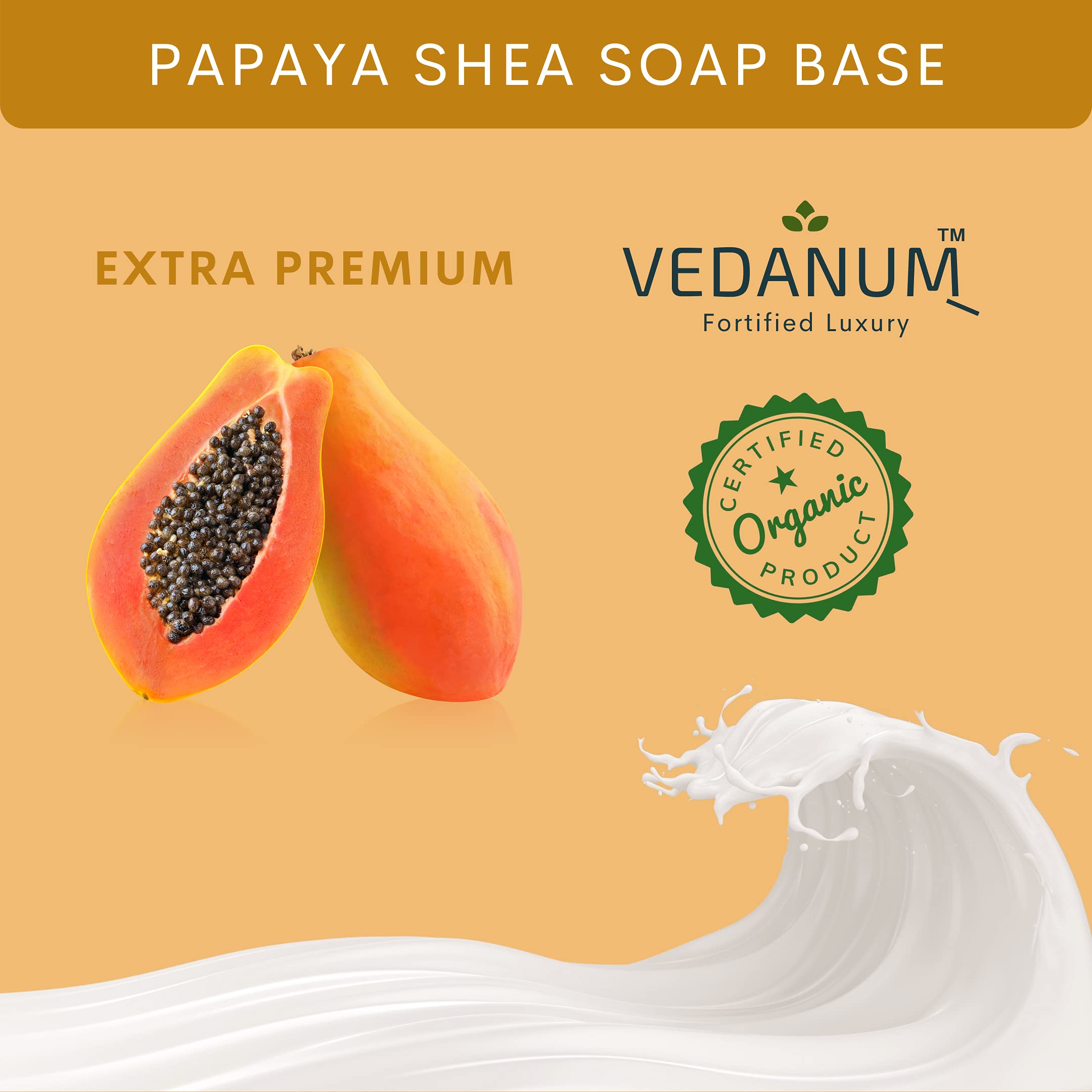 VEDANUM Ultra Premium Papaya Cucumber Melt and Pour Soap Base - 500g, Sulfate & Paraben Free, Natural Soap Making Supplies for DIY, Handmade Soaps, Gifts & Spa Treatments