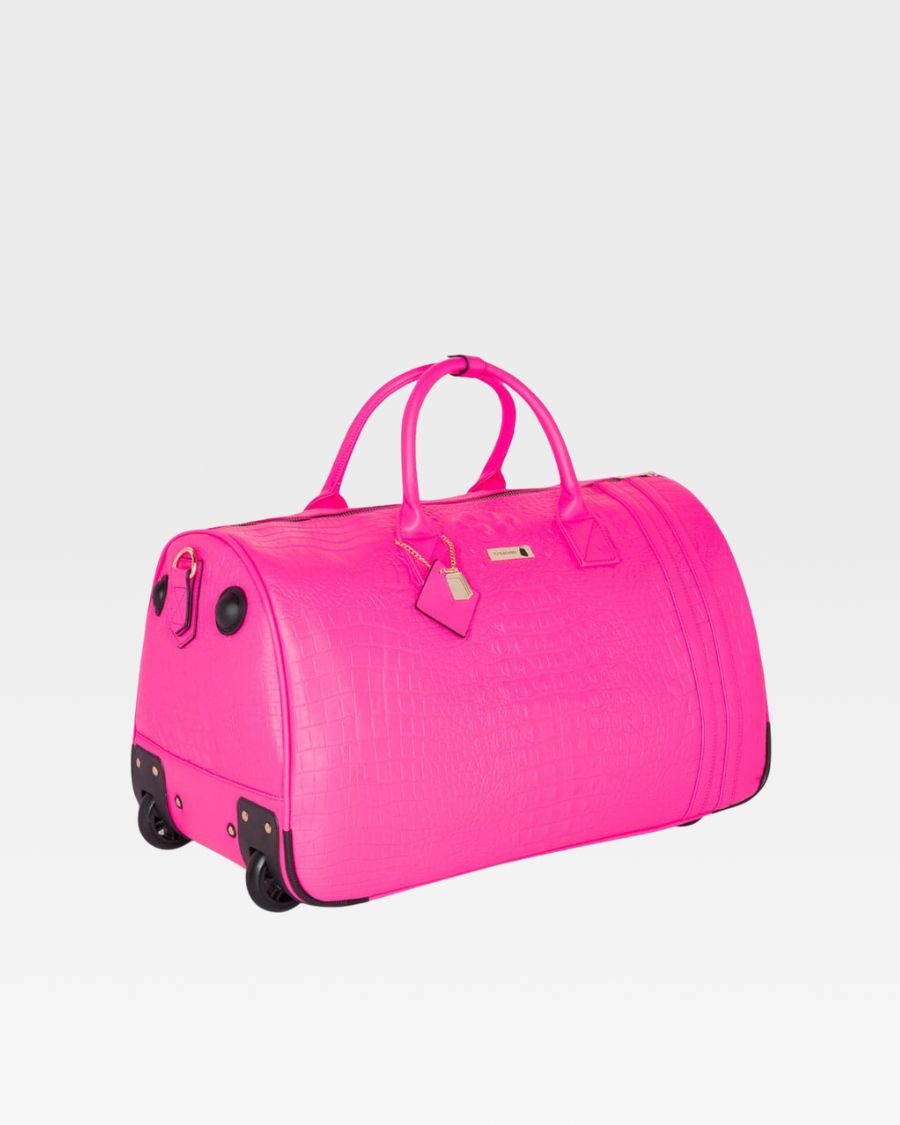 **Apollo 2-in-1 Backpack & Rolling Duffle Bag Set - Neon Pink | Lightweight Travel Luggage for Gym, School & Weekend Trips**