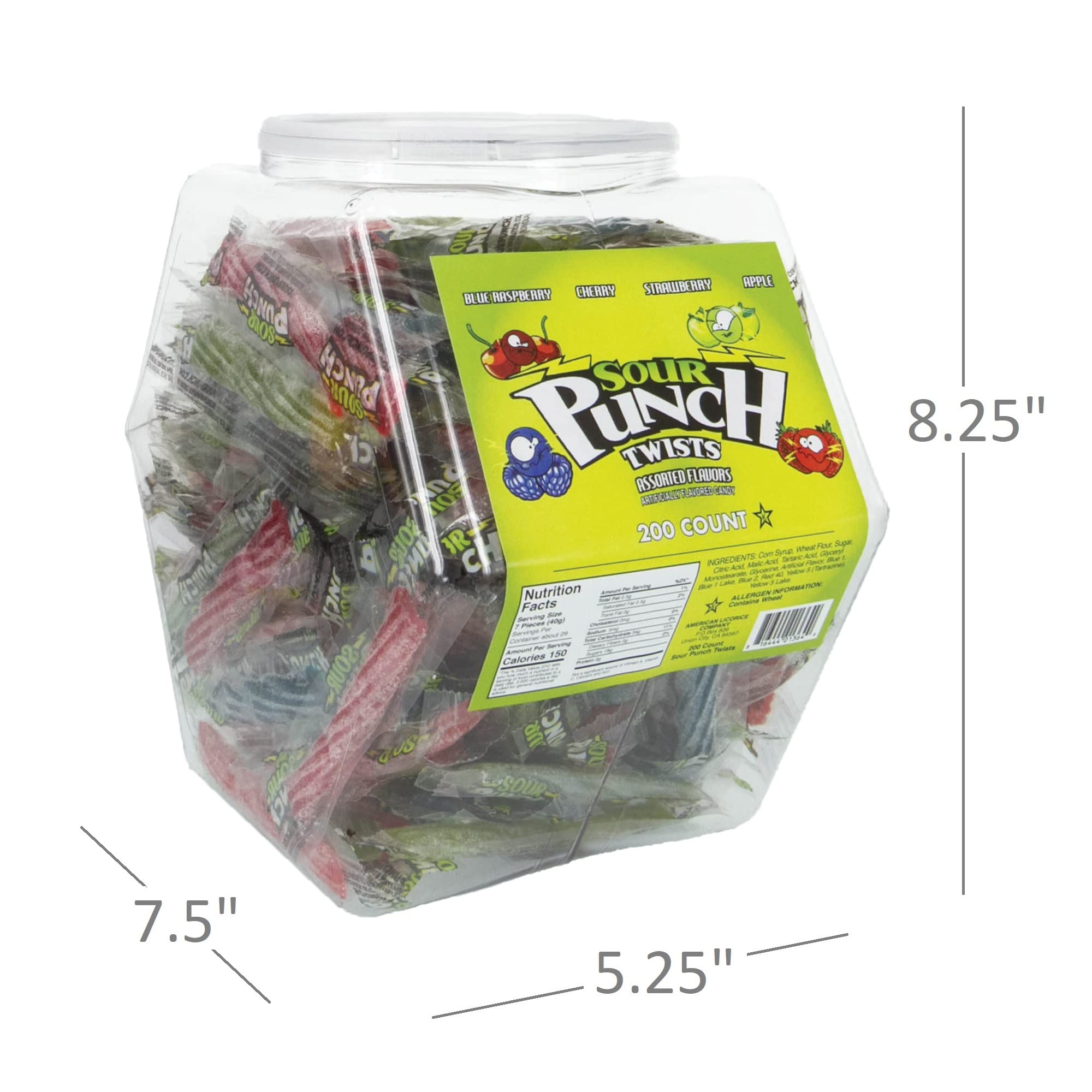 Sour Punch Twists Straw Twists - 200 Individually Wrapped Chewy Sour Candy Sticks in Reusable Plastic Tub | 4 Assorted Flavors Variety Pack (Strawberry, Raspberry, Green Apple, Blue Raspberry) | Perfect for Halloween Candy, Party Favors, Office Snacks & Movie Night Treats