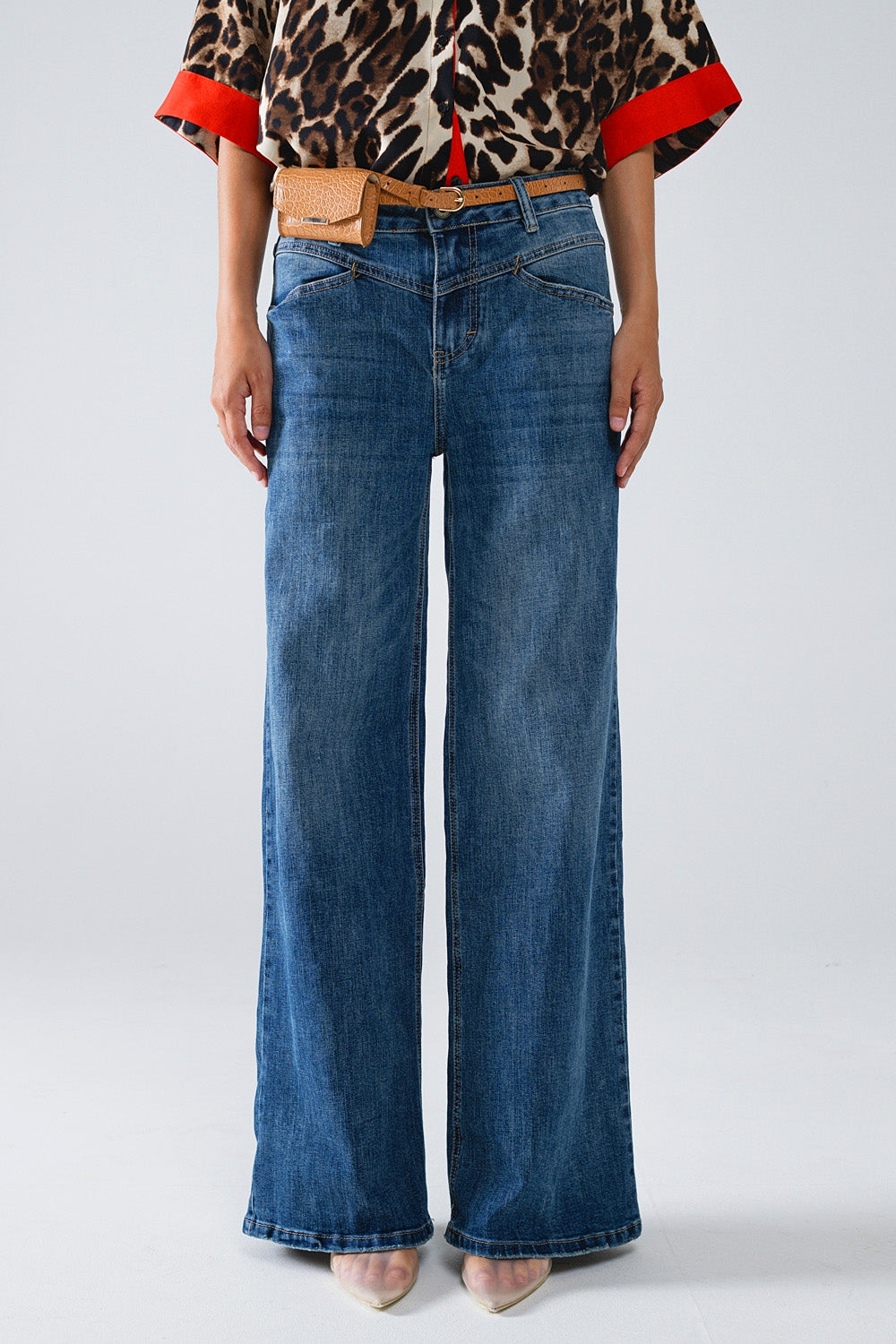 Blue Distressed Denim Flare Jeans for Women - Vintage High Waisted Bell Bottom Pants for Casual Outfits & Retro Style