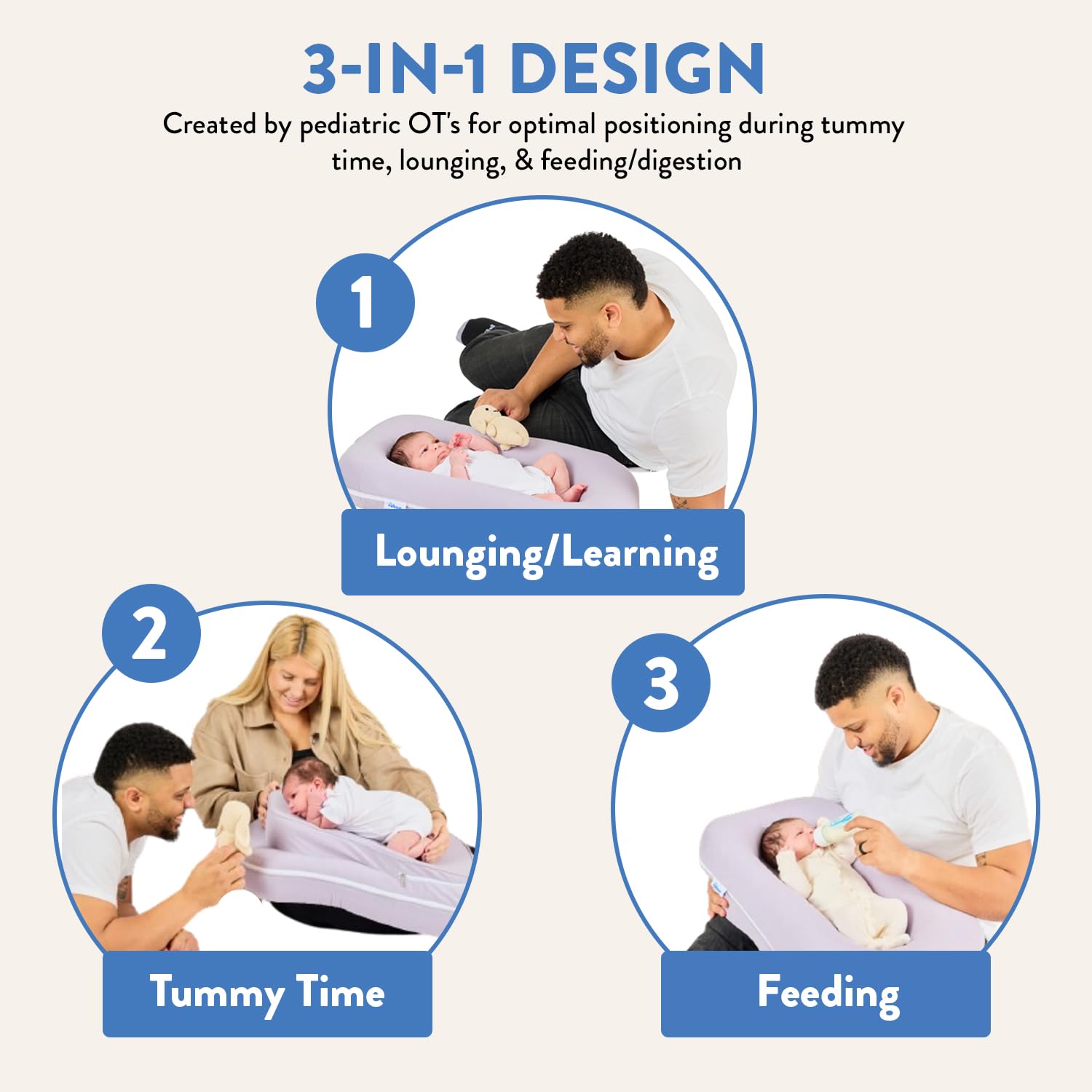 **Learn & Lounge Baby Lounger Pillow for Newborns – Ergonomic Infant Support Pillow for Safe Sleeping & Playtime – Portable, Machine Washable, Anti-Reflux Design – Space Gray – Perfect for Nursery, Travel & Tummy Time**