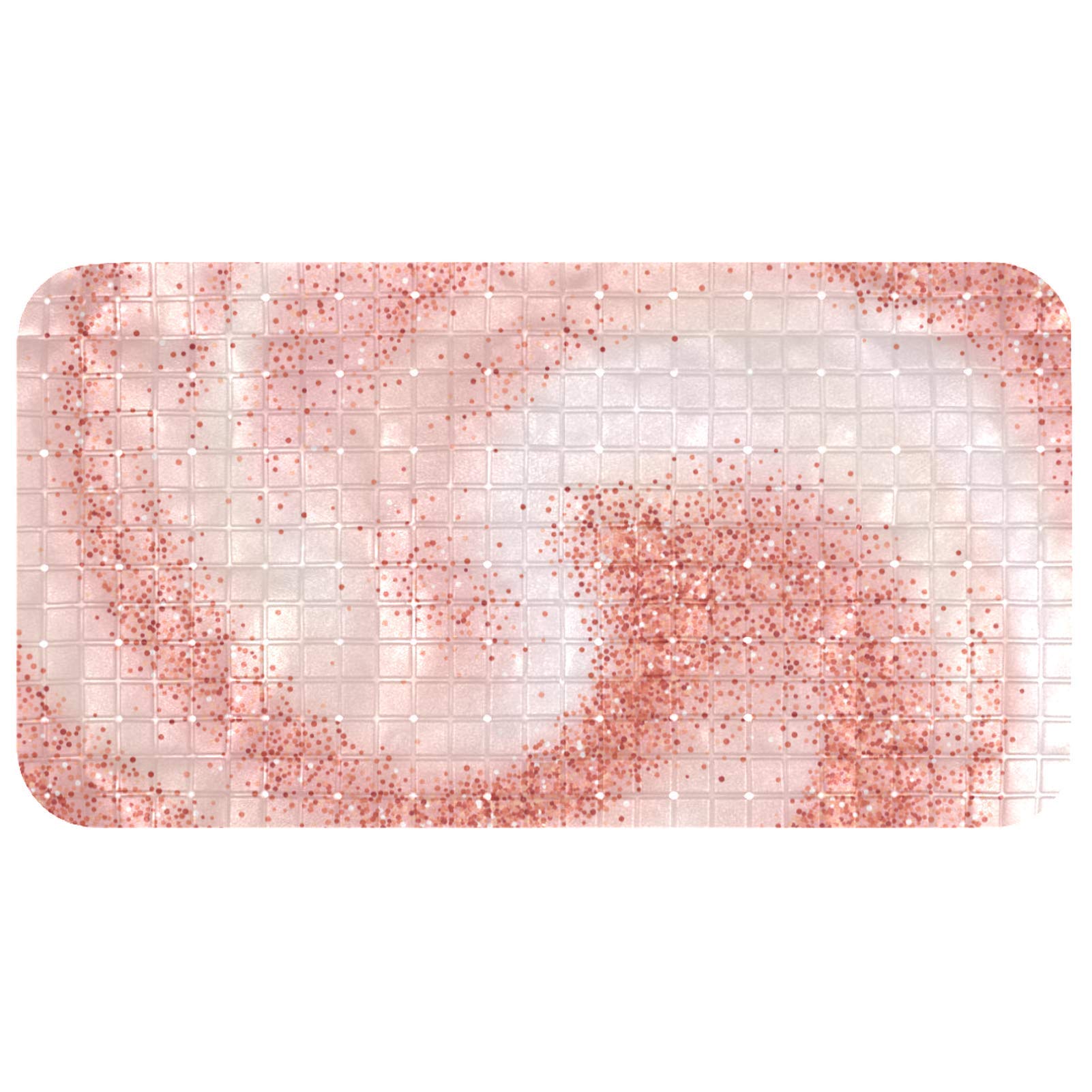 Non-Slip Rose Gold Glitter Bath Mat with Suction Cups & Drain Holes - 14.7x26.9 Inch Shower Mat for Bathtub, Bathroom Floor - Soft Pink Creamy Swirling Design - Perfect for Spa, Luxury Bathroom Decor & Wet Room Safety