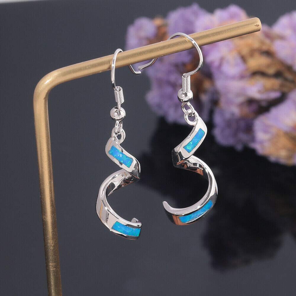 CiNily Sterling Silver Plated Opal Dangle Drop Earrings for Women | Birthstone Spiral Ribbon Hook Earrings | Perfect for Parties, Weddings & Everyday Wear