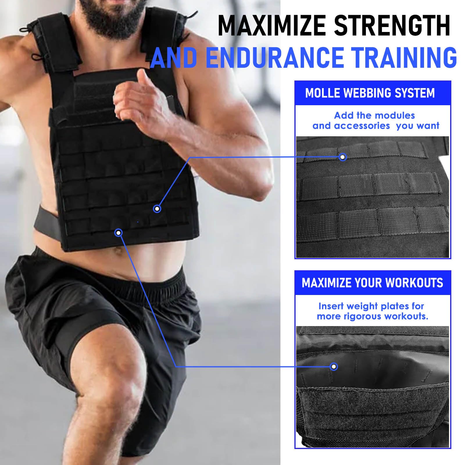 Adjustable Weighted Vest for Men & Women - Strength & Endurance Training - Fitness & Tactical Running Gear - Perfect for Gym Workouts, Outdoor Training & CrossFit
