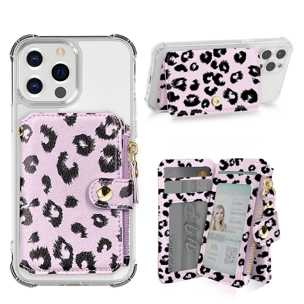 Stick-On Phone Wallet Card Holder - Compatible with Most Smartphones, Attachable Credit Card & ID Holder for iPhone & Android (Pink & Black) | Perfect for Hands-Free Shopping, Travel & Everyday Convenience