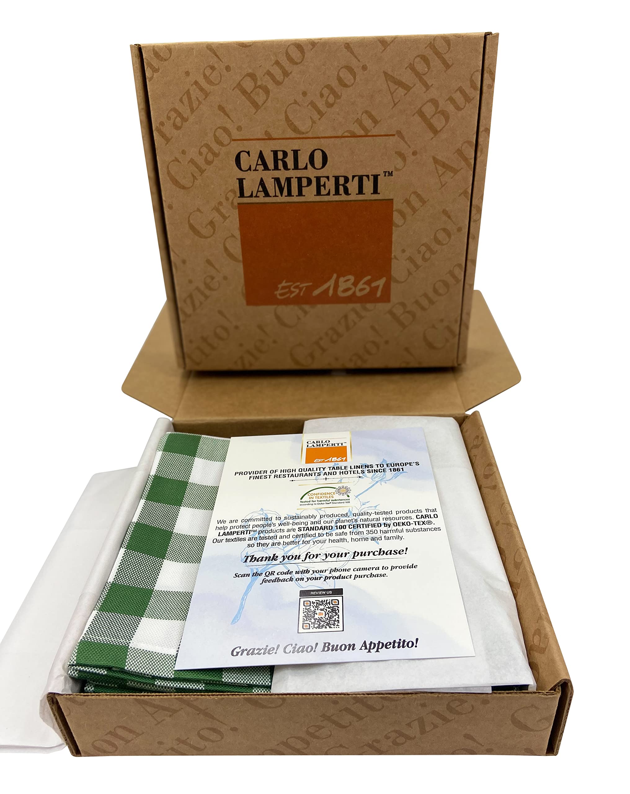Premium Gingham Check Table Placemats Set of 4 - 100% Cotton Green Plaid Fabric Place Mats 20x14 Inches - Italian Design by Carlo Lamperti - Machine Washable - Minimalist Dining Table Decor for Kitchen, Restaurant & Home Entertaining