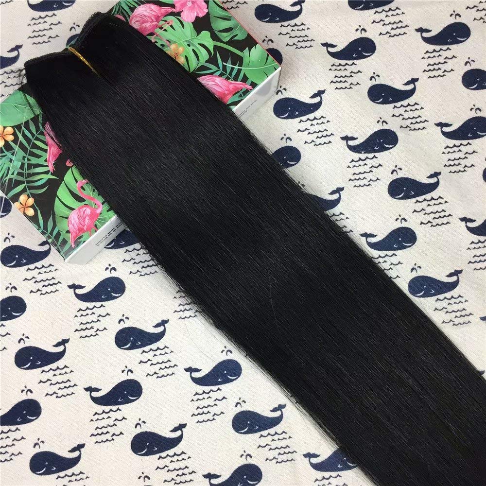 18 Inches 80 Grams Halo Couture Human Hair Extensions - Jet Black #1 Straight Remy Hair with Wire Flip - Perfect for Daily Wear, Weddings & Special Occasions