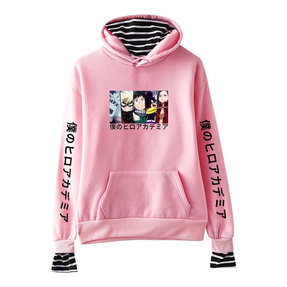 Unisex Boku No Hero Academia Hoodie - MHA Anime Cosplay Jumper Top with Fake Two-Piece Striped Design | Perfect for Casual Wear, Anime Conventions & My Hero Academia Fans