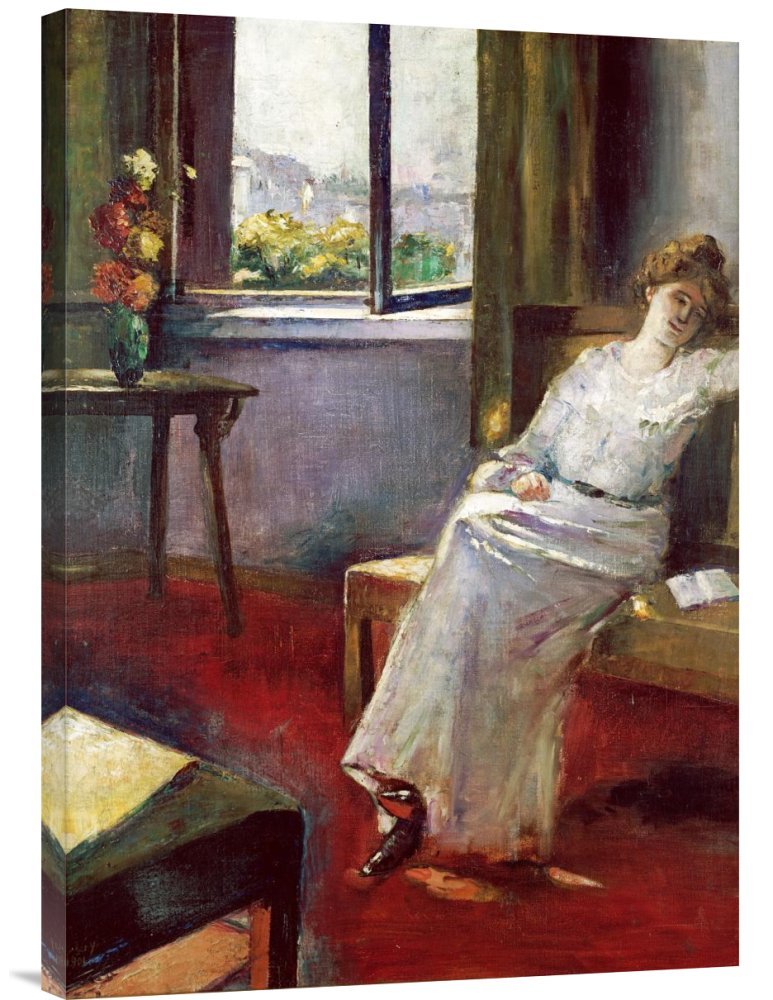 Lesser URY Seated Woman with Book Canvas Wall Art Print - Gallery Wrap Giclee Painting - Home & Office Decor - Perfect for Living Room, Bedroom or Study