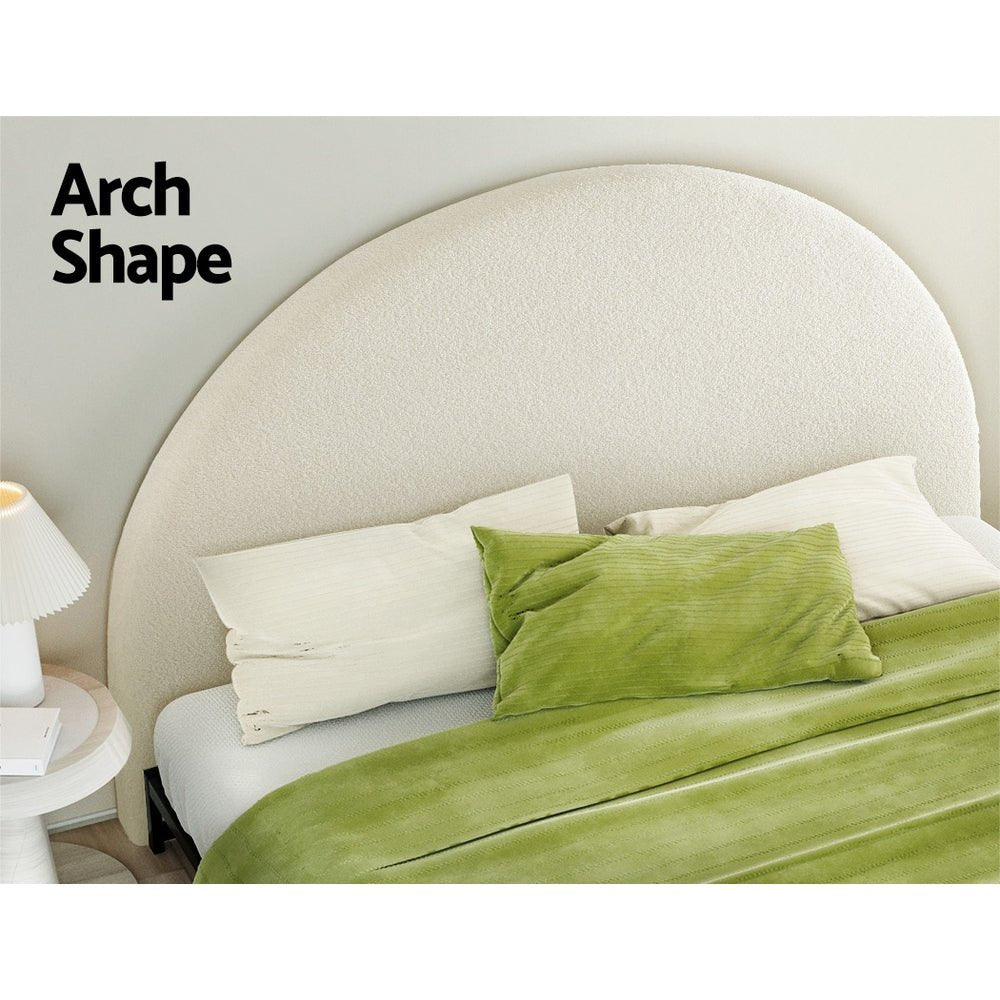 Bouclé Arched King Bed Headboard in White - Luxurious Upholstered Bed Frame for Master Bedroom & Modern Home Decor