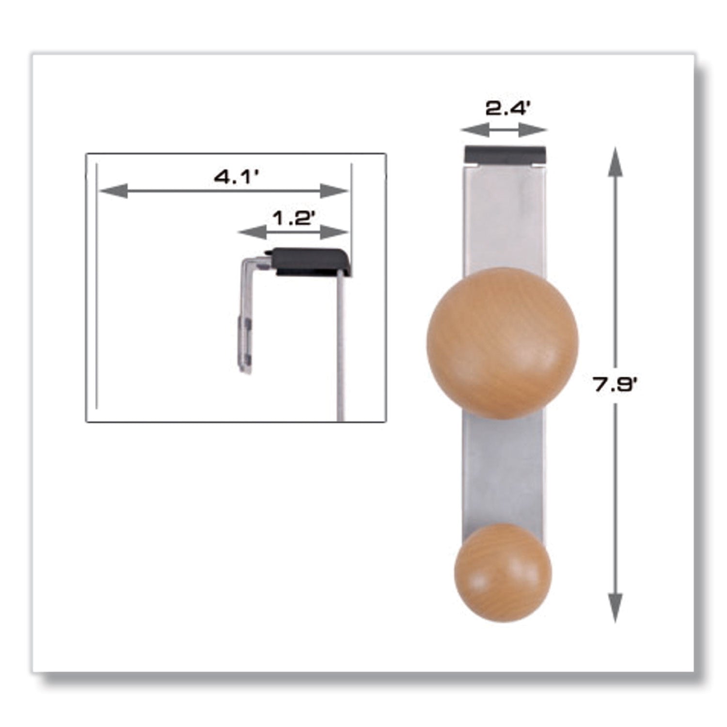 Alba™ 2-Hook Wooden Cubicle Garment Peg - 1.2 x 1.38 x 7.9 Inches, Metallic Gray - 1.5 lb Capacity - Perfect for Office Lockers, Closet Organization & Space-Saving Storage