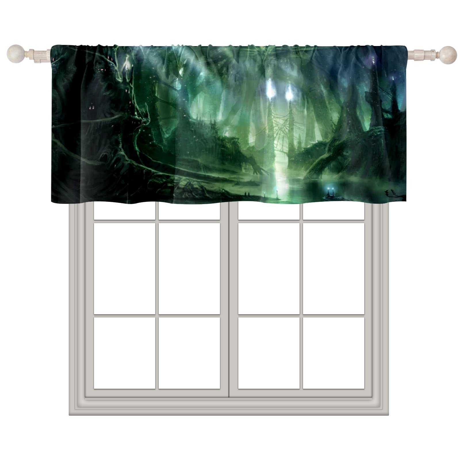 14x52 Inch Rod Pocket Window Valances - Elegant Short Curtains for Living Room, Bedroom & Kitchen Decor | Fantasy Forest Design | Perfect for Bay Windows, French Doors & Small Spaces