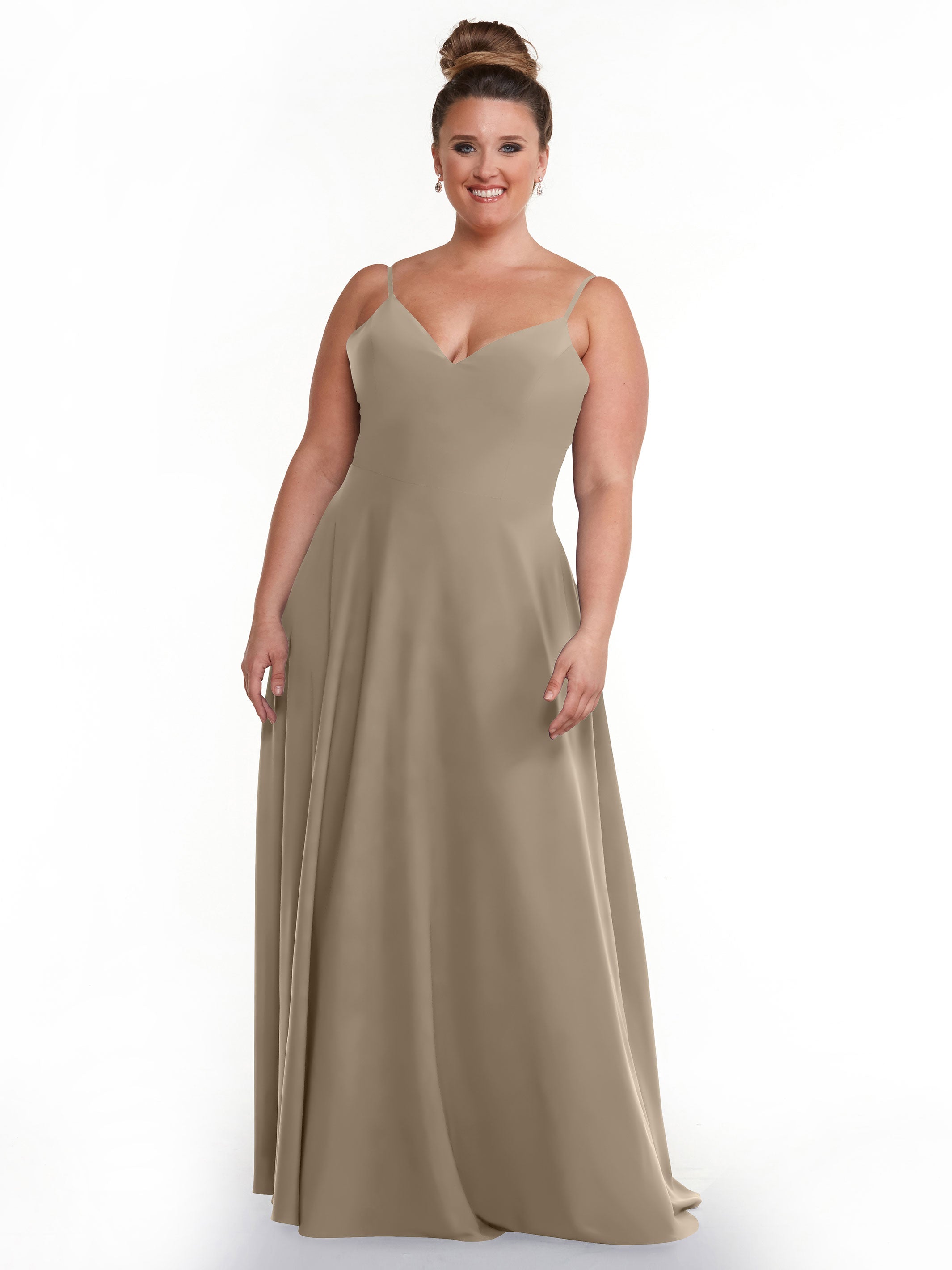 Elegant 83012 Flowy Stretch Chiffon A-Line Bridesmaid Dress with V-Neck - Perfect for Weddings, Parties & Formal Events