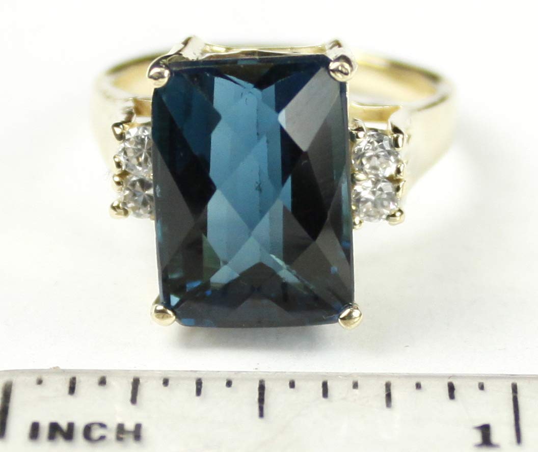 London Blue Topaz 10k Yellow Gold Women's Ring with 4 CZ Accent Stones - Elegant Jewelry for Weddings, Anniversaries & Special Occasions