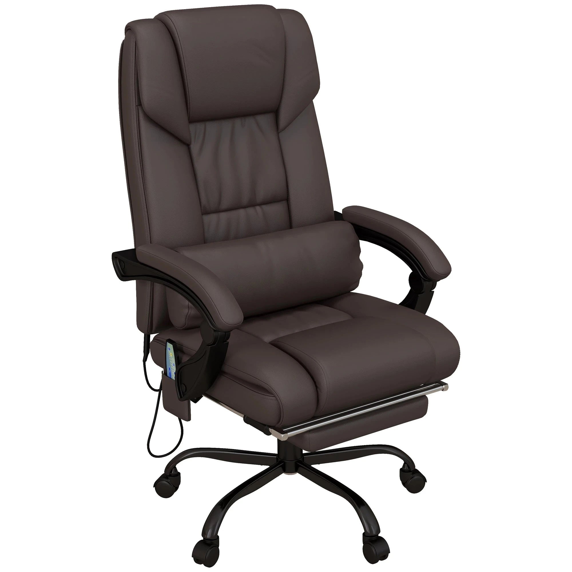 6-Point Vibration Massage Faux Leather Office Chair - Brown Ergonomic Executive Chair for Home & Office Use - Perfect for Long Work Hours & Back Pain Relief