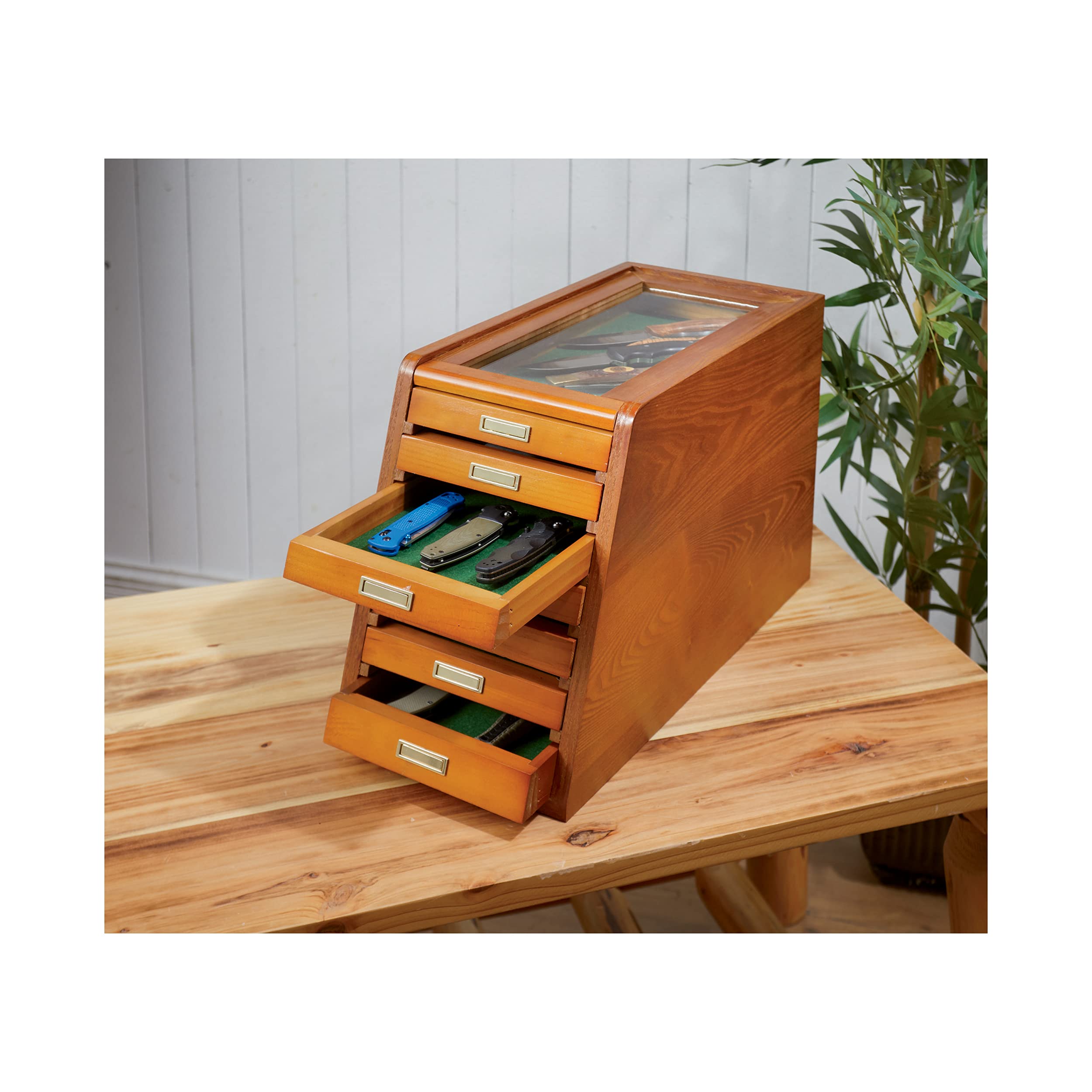 CASTLECREEK 7-Drawer Wooden Collector's Cabinet Display Case - Oak Storage Organizer for Collectibles, Coins, Jewelry & Memorabilia - Perfect for Home, Office or Museum Display