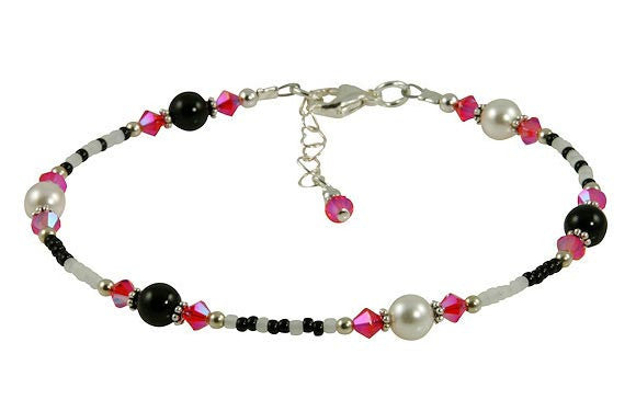 Pink Zebra Beaded Anklet for Women - Stylish Bohemian Ankle Bracelet Jewelry - Perfect for Summer, Beach, Music Festivals & Boho Fashion