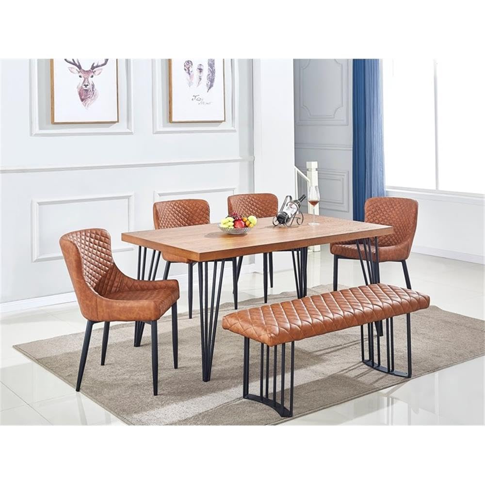 Pemberly Row 18'' Modern Faux Leather Tufted Dining Chairs in Tan - Set of 2 | Comfortable Upholstered Kitchen Chairs for Dining Room, Breakfast Nook & Home Office