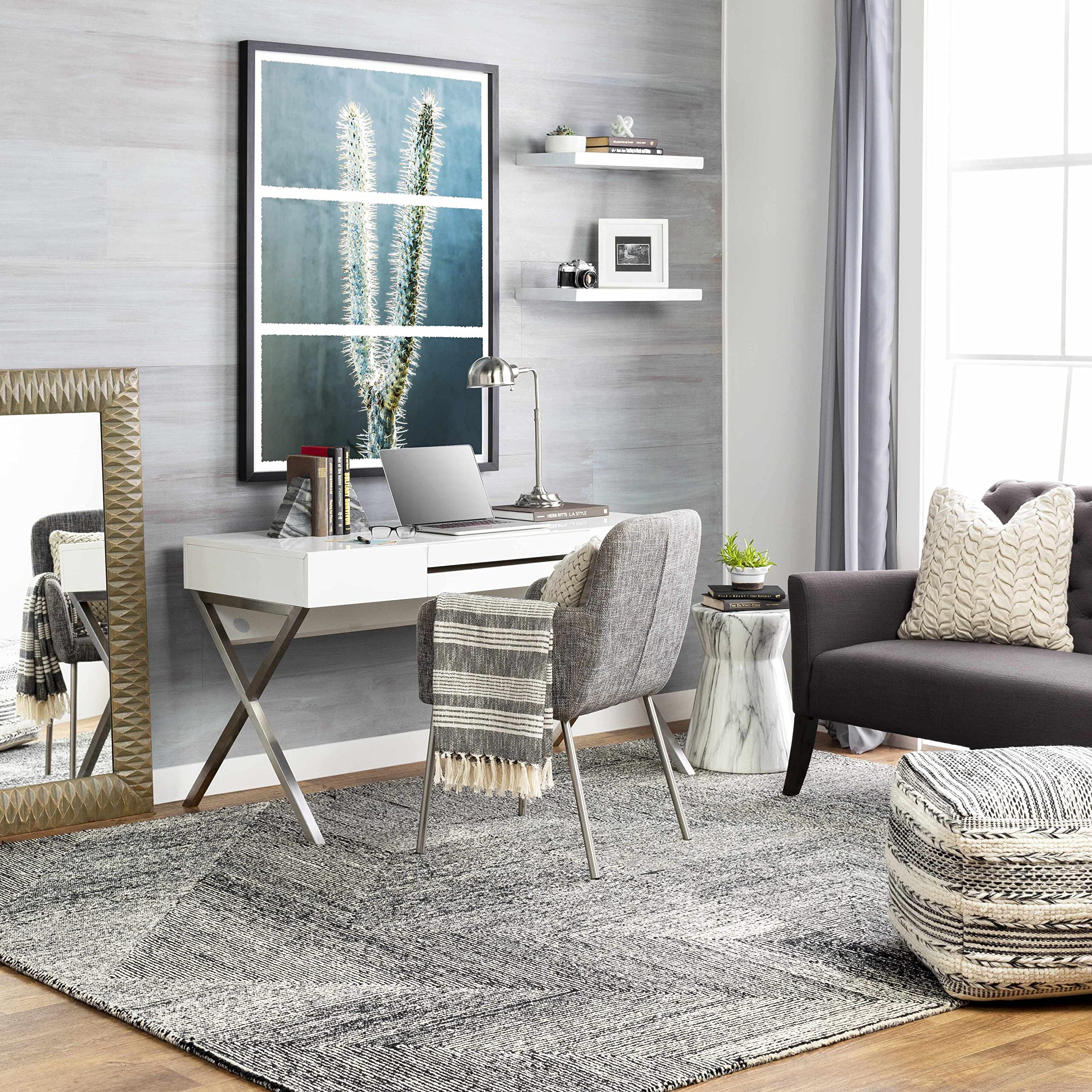 Modern Hauteloom Conshohocken Wool Area Rug 8' x 10' - Soft Black & Beige Living Room & Bedroom Rug - Perfect for Cozy Home Decor & High-Traffic Areas