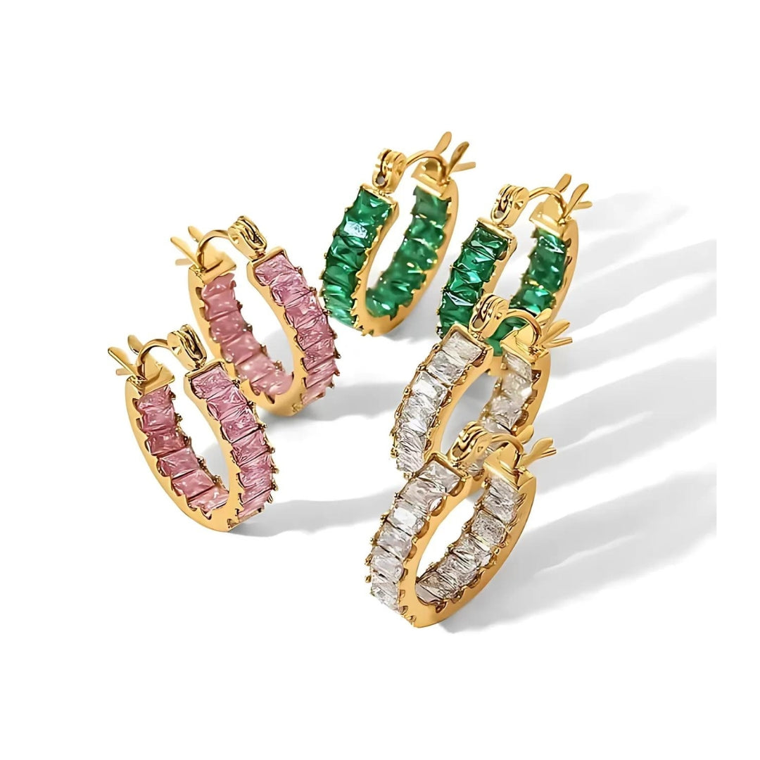 18K Gold Plated Sparkly CZ Hoop Earrings for Women | Trendy Cubic Zirconia Jewelry Gift for Birthday, Anniversary & Party | JDE239