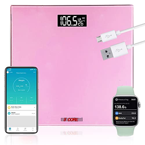 5 Core Rechargeable Digital Bathroom Scale - 400 lbs Capacity Body Weight Scale with Step-On Technology & Large LCD Display | Perfect for Home Gym, Health Tracking & Fitness Progress Monitoring (Batteries Included) BS 02 R GLD