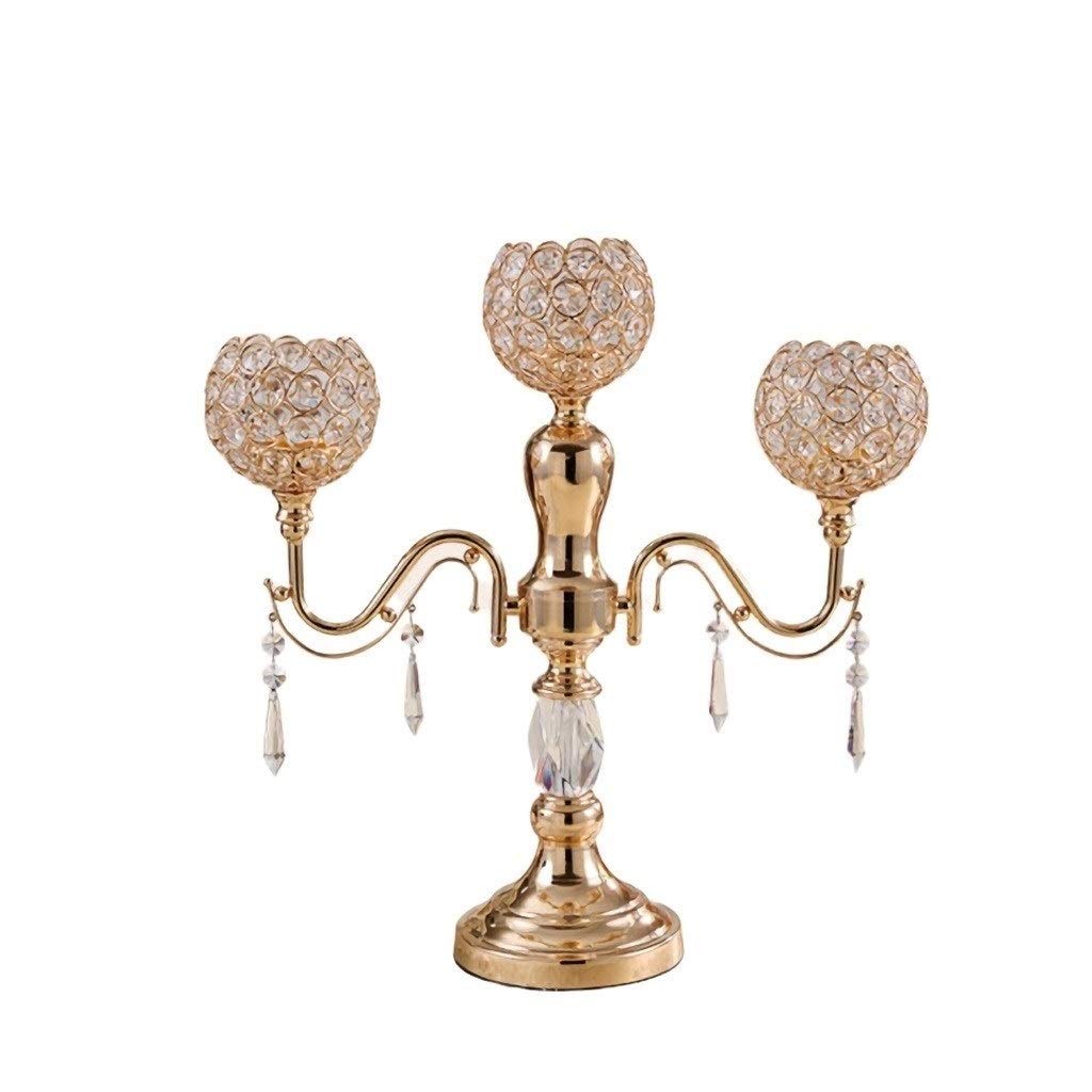 MJSM 3-Arm Gold Candle Holder - Elegant European Crystal Candelabra for Romantic Dinner, Wedding & Party Decor - Perfect for Table Centerpieces, Home Decor & Special Occasions