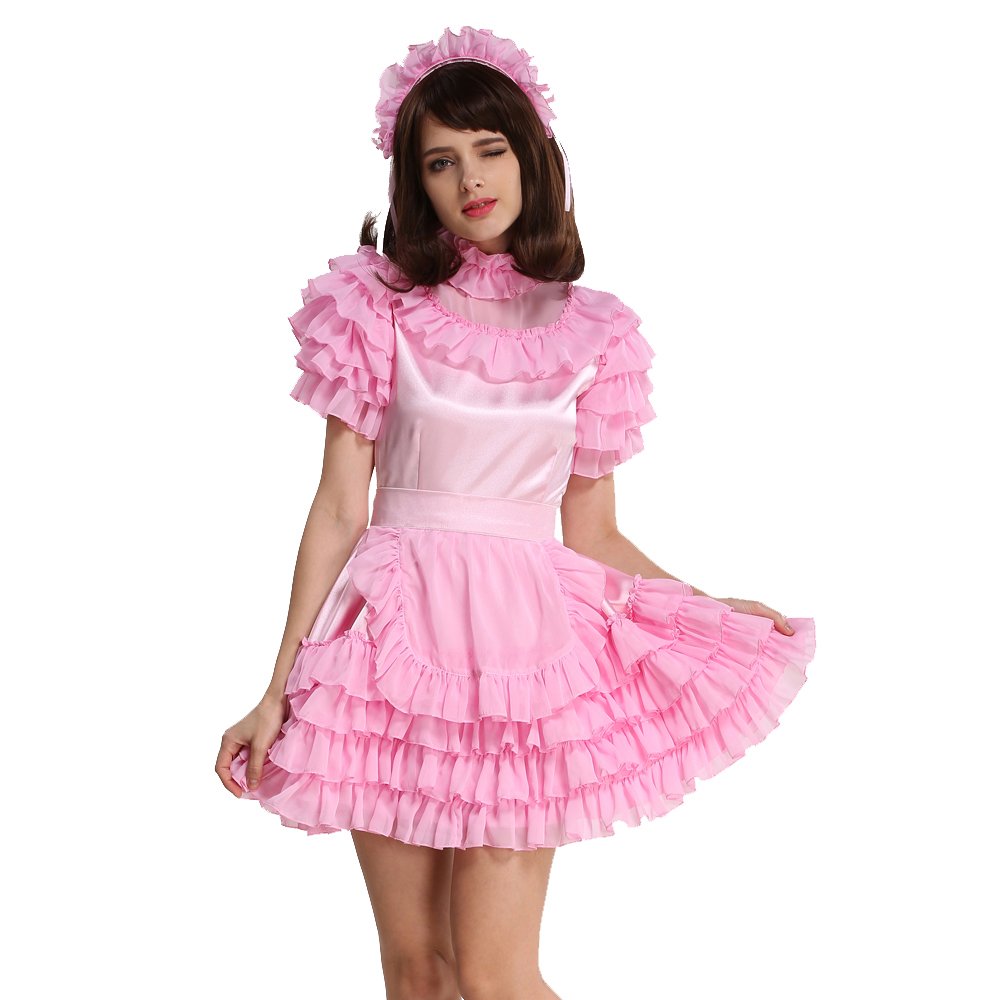 Lockable Light Pink Maid Dress Uniform for Women - Elegant Costume for Cosplay, Halloween & Role-Playing