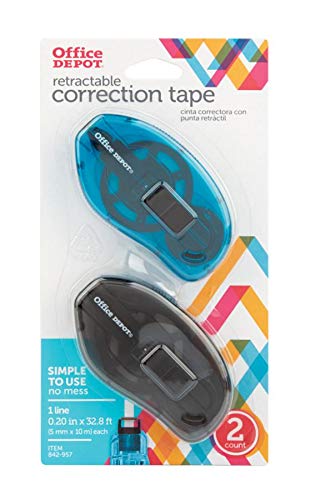 Office Depot Brand Correction Tape Slide, White, 2-Pack – Perfect for School, Office & Home Use, Erase Mistakes Cleanly & Quickly