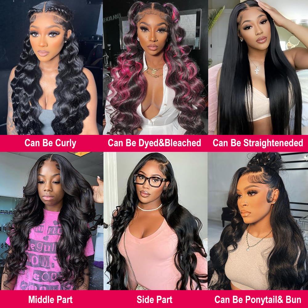 13x6 Body Wave Lace Front Human Hair Wigs - Pre Plucked Glueless Brazilian Virgin Hair Wig with HD Lace for Women (34 Inch) - Perfect for Daily Wear, Parties & Special Occasions