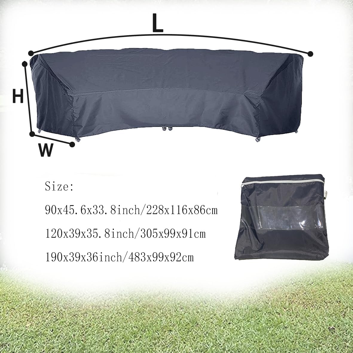 J&C 420D Waterproof Heavy Duty Patio Curved Sofa Cover - Extra Large Outdoor Sectional Furniture Protector for Winter, Lawn & Garden - Perfect for Backyard, Deck, and Poolside Furniture Protection