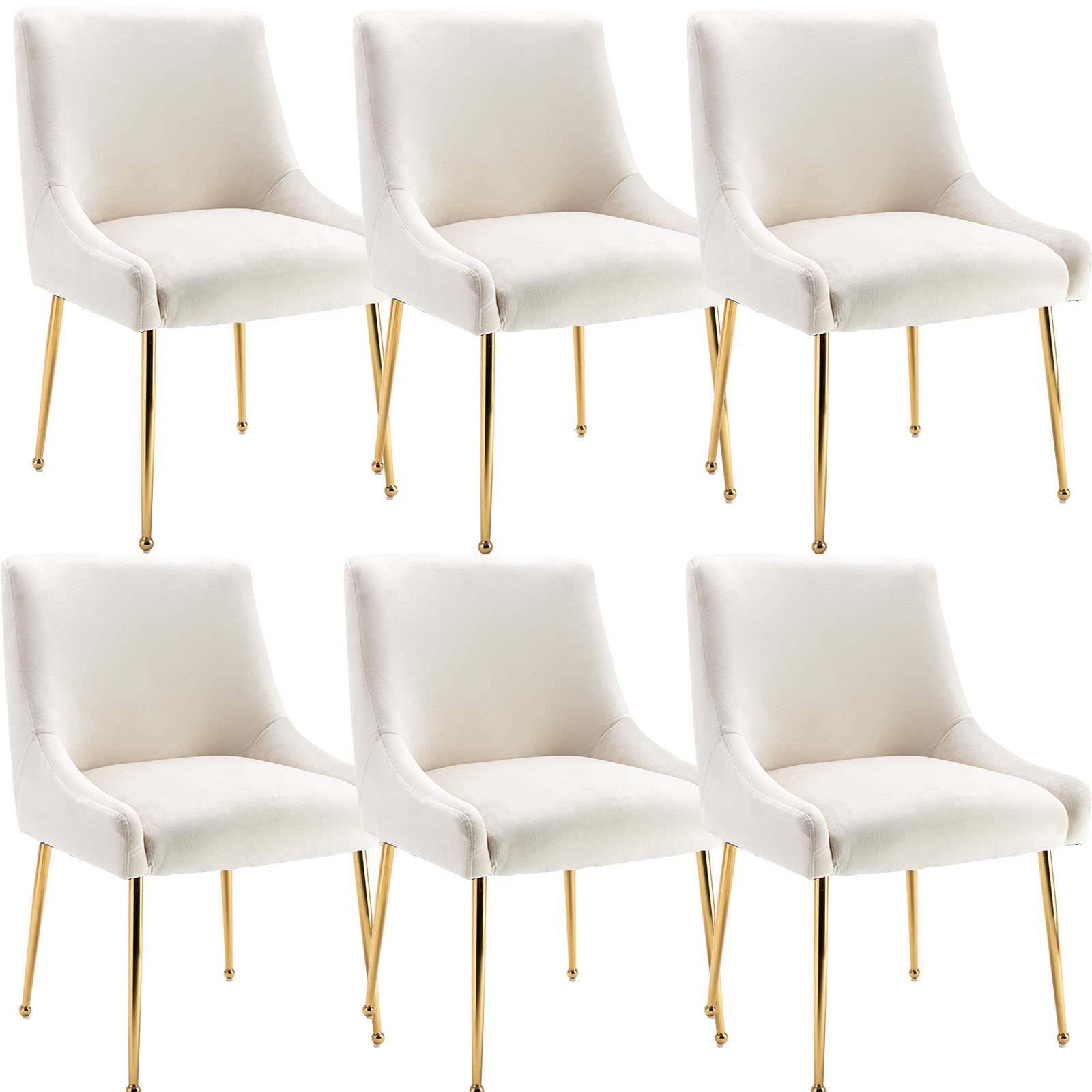 Guyou Cream Velvet Dining Chairs Set of 6 - Modern Upholstered Accent Chairs with Gold Metal Legs for Kitchen, Dining Room, Living Room & Bedroom - Soft Velvet Seating for Elegant Home Decor & Dinner Parties