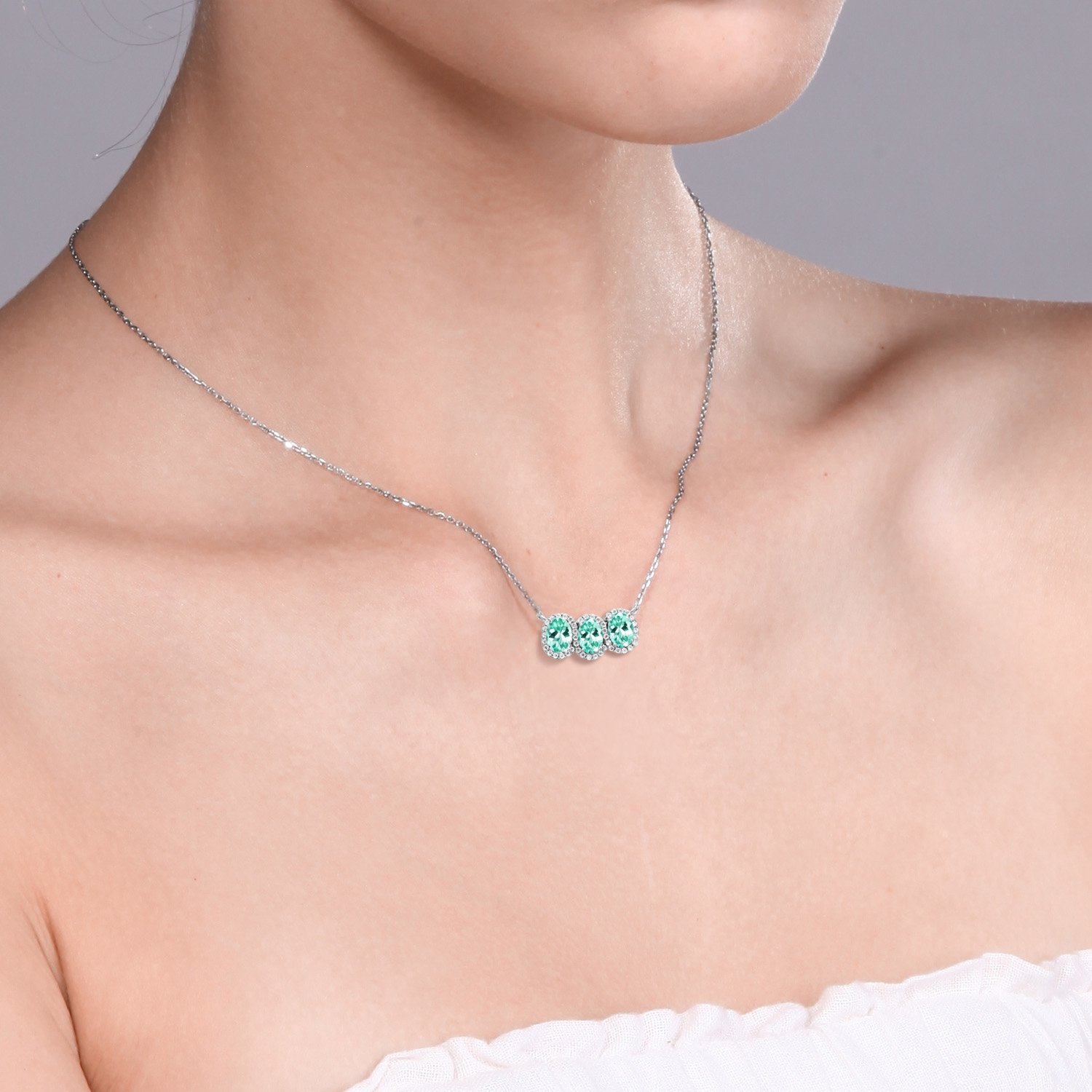 Gem Stone King 925 Sterling Silver Birthstone Necklace for Women | 3 Stone Oval Pendant with 18
