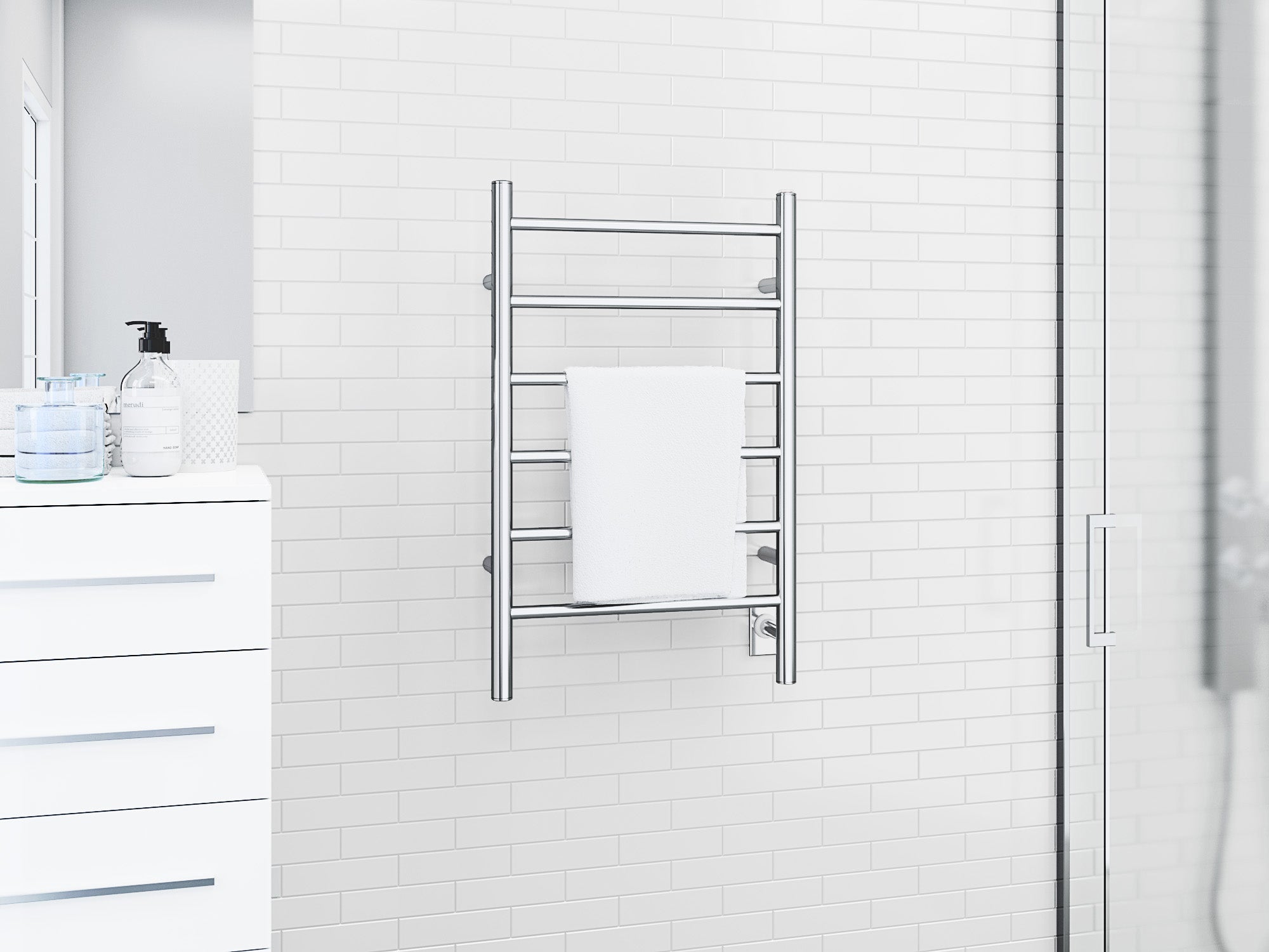 Premium 6-Bar Hardwired & Plug-in Towel Warmer - Polished Stainless Steel - Fast Heating Bathroom Luxury for Spa, Hotel & Home Use