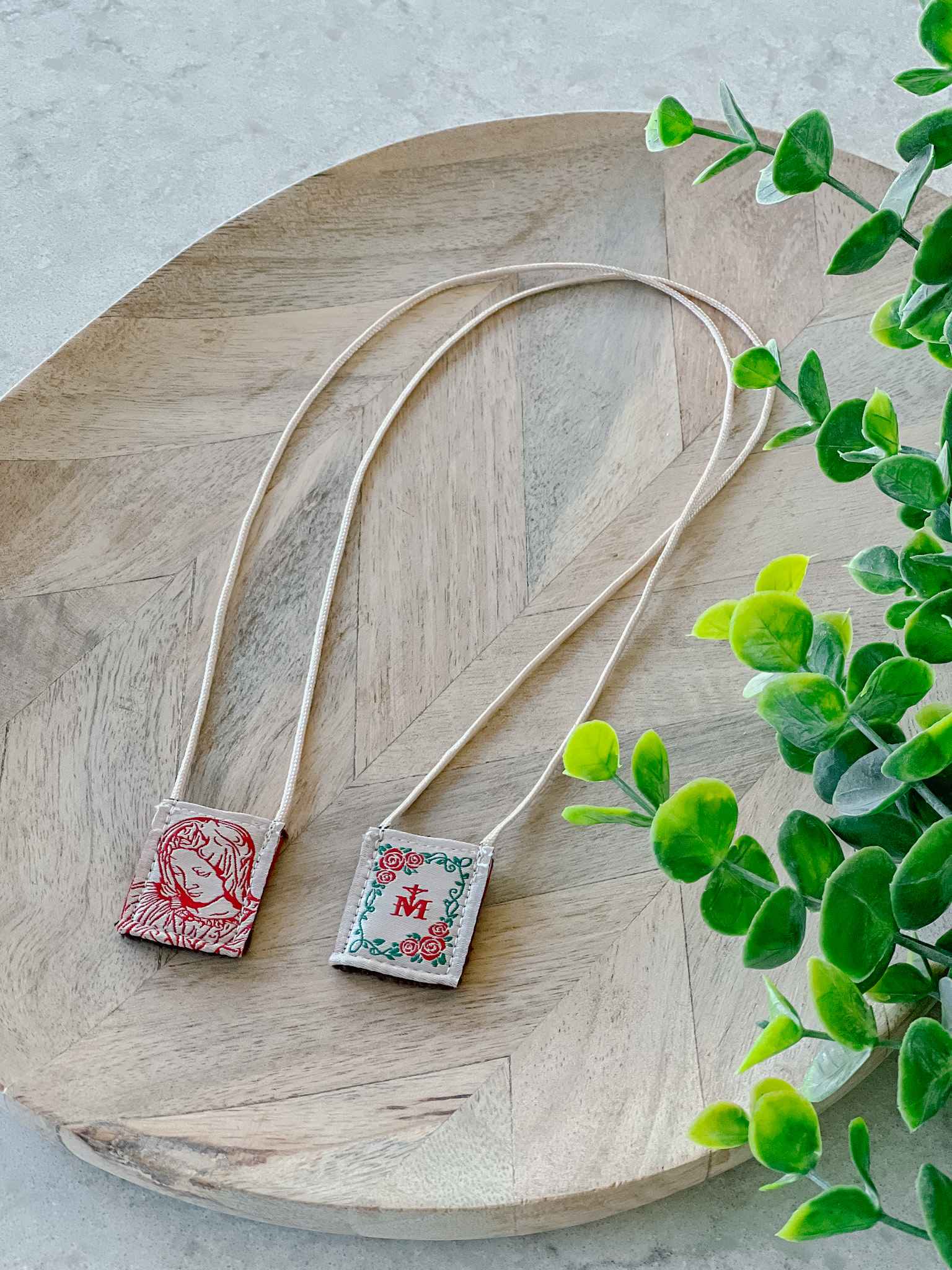 Brown Scapular Necklace - Cream & Rose Pieta Religious Pendant for Catholic Devotion - Perfect for Prayer, Worship & Spiritual Protection