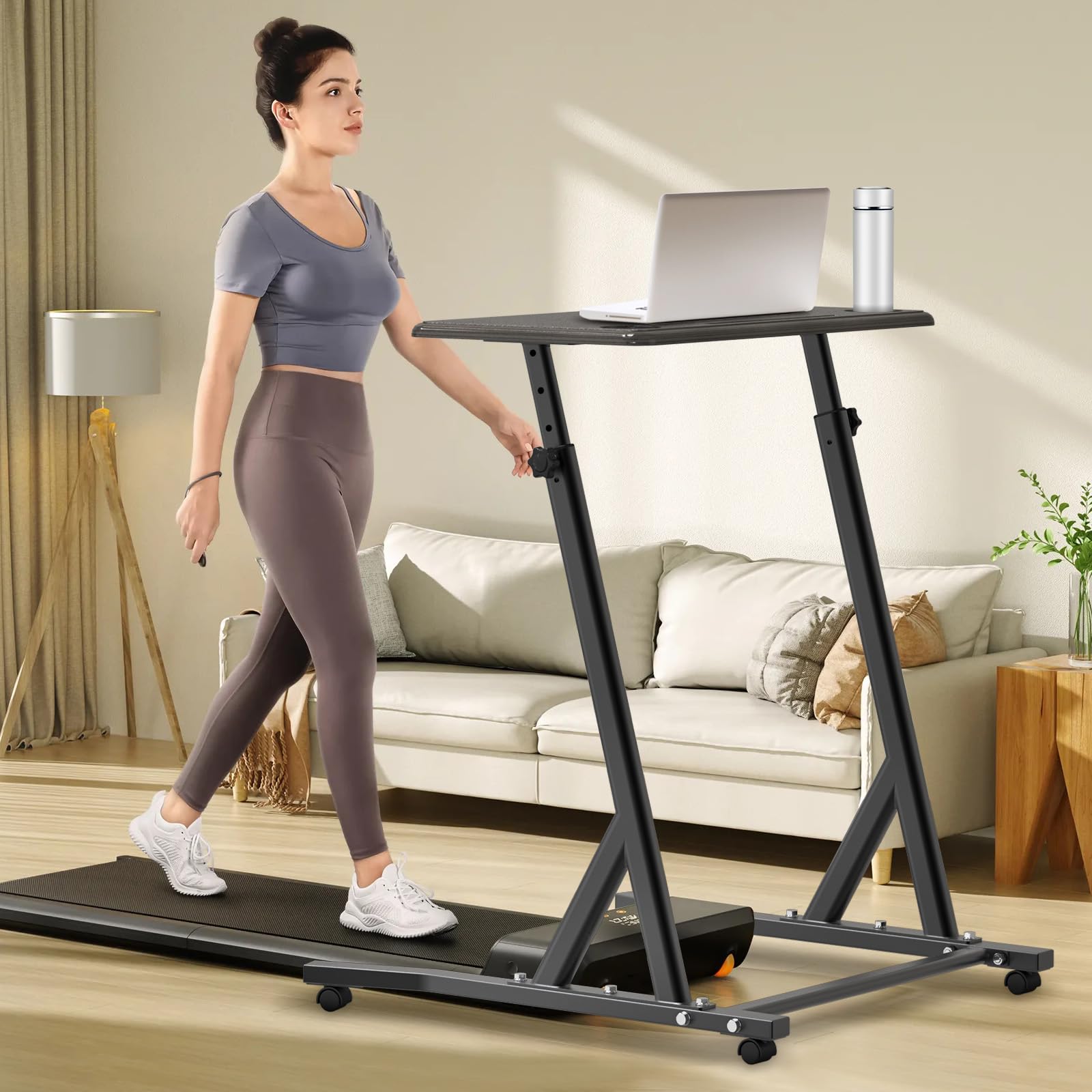 SELEWARE Adjustable Bike Trainer Fitness Desk - Portable Standing Workstation with Sturdy Triangle Frame (3-4 ft Height) - Perfect for Home Office, Cycling Workouts & Remote Work