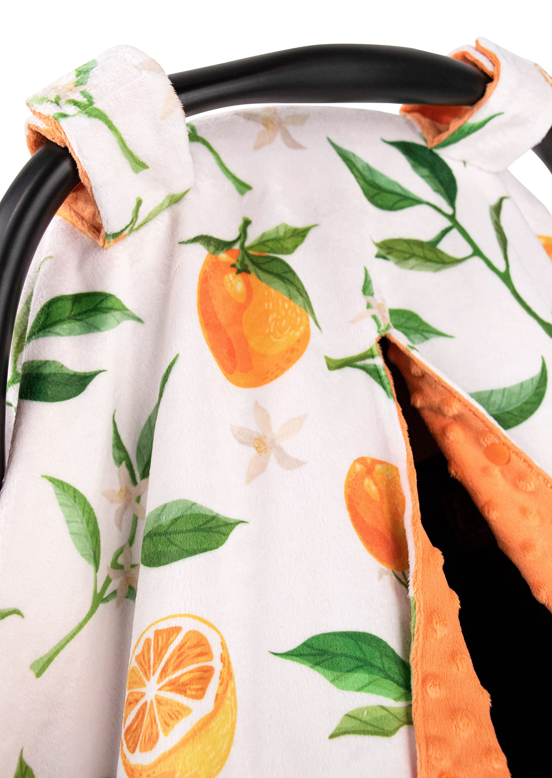 Top Tots Deluxe Minky Baby Car Seat Cover - Soft & Breathable, 40 x 29 Inch, Orange with Leaves Design - Perfect for Strollers, Shopping Carts & Infant Car Seats