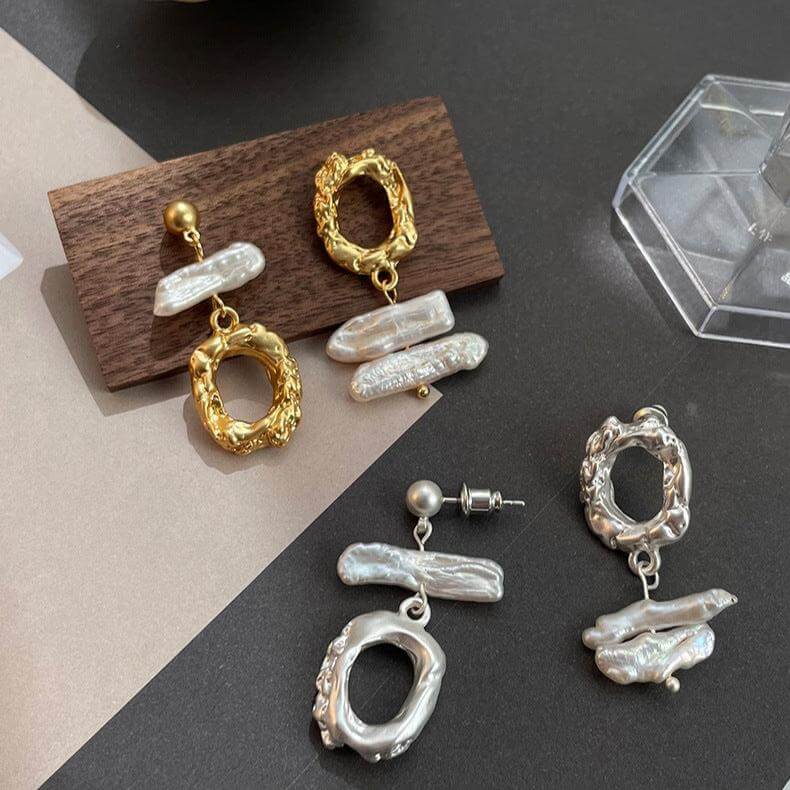 Elegant Asymmetric French Freshwater Pearl Drop Earrings for Women | DMS182 | Perfect for Weddings, Parties & Special Occasions