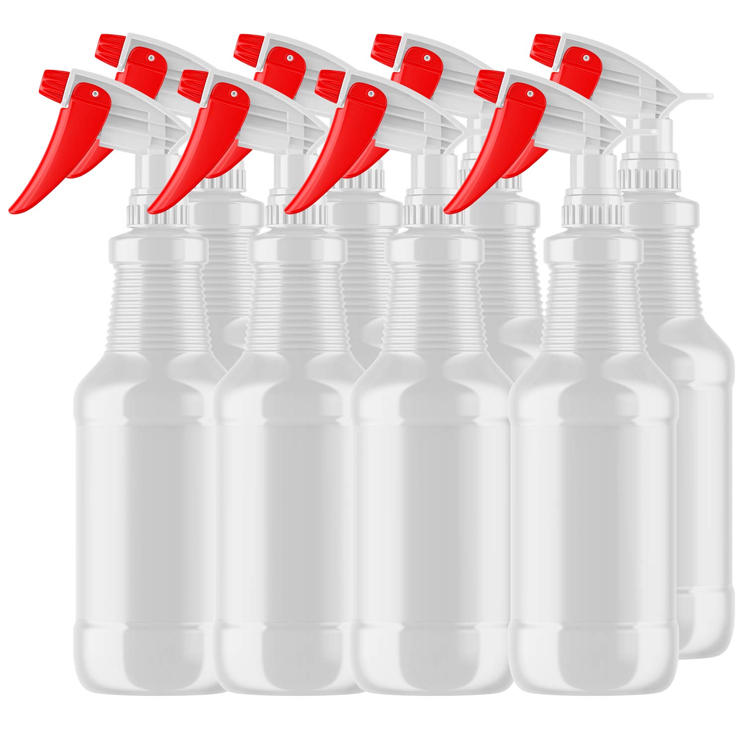 8 Pack 32oz Heavy Duty Plastic Spray Bottles - Chemical Grade, Leak Proof Empty Bottles with Adjustable Nozzle for Cleaning Solutions, Gardening, Car Detailing & Household Use