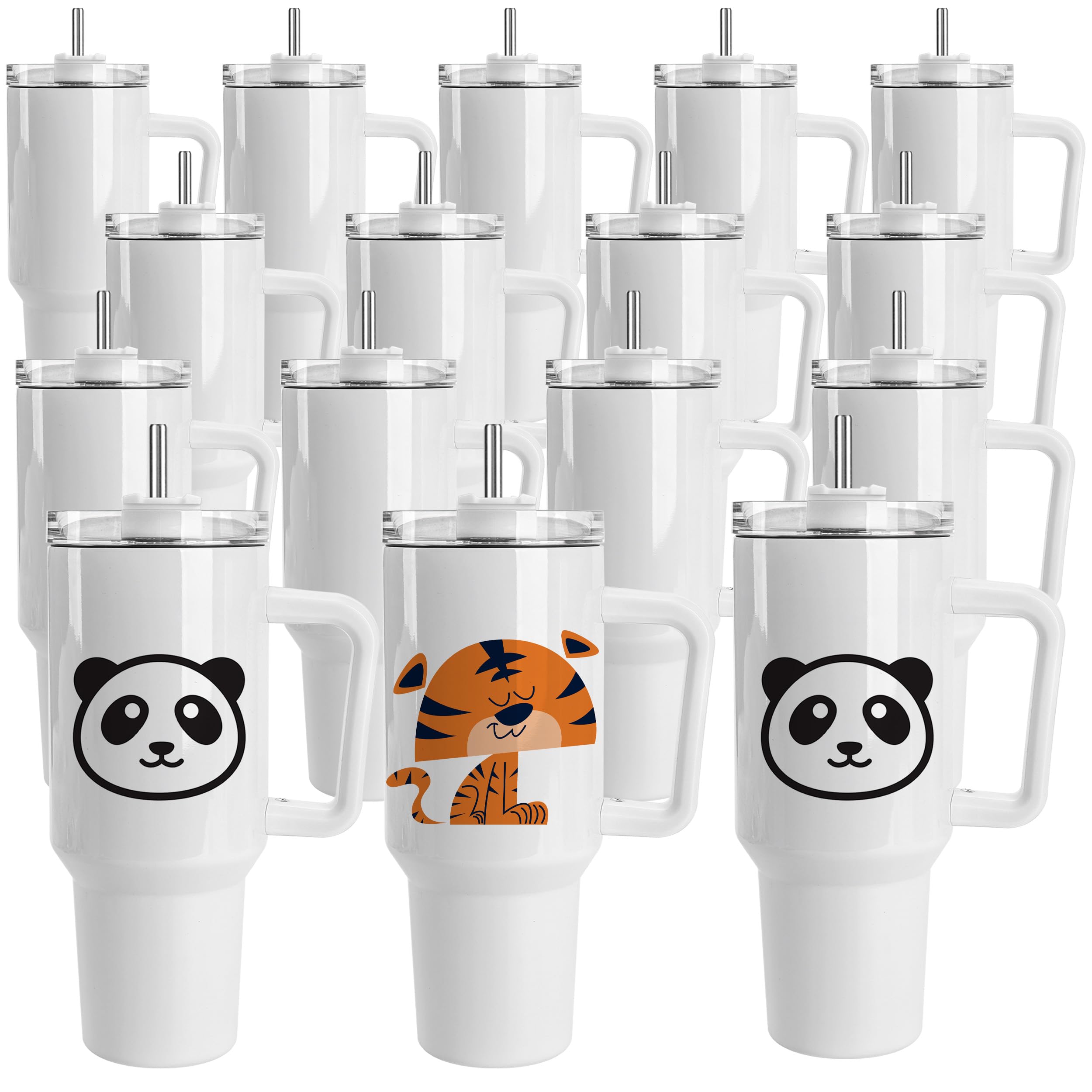 Joyclub 16 Pack 40oz Sublimation Tumblers with Handle - Stainless Steel Insulated Coffee Travel Mugs for DIY Heat Press Printing | Bulk Blank Tumblers for Custom Designs, Office Use, Gifts & Outdoor Activities