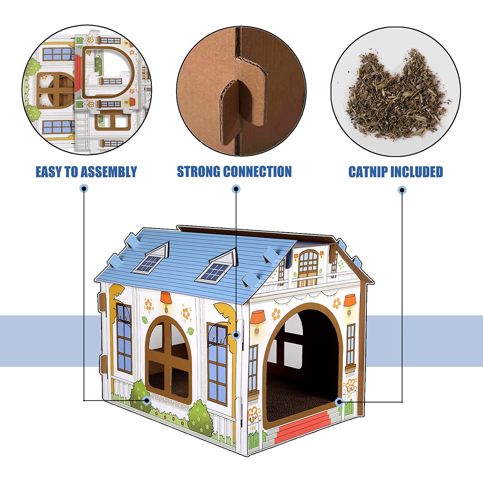 Premium Cardboard Cat House with Scratching Pad & Catnip - Cozy Indoor Winter Playhouse for Cats - Perfect for Small Spaces & Playtime Enrichment